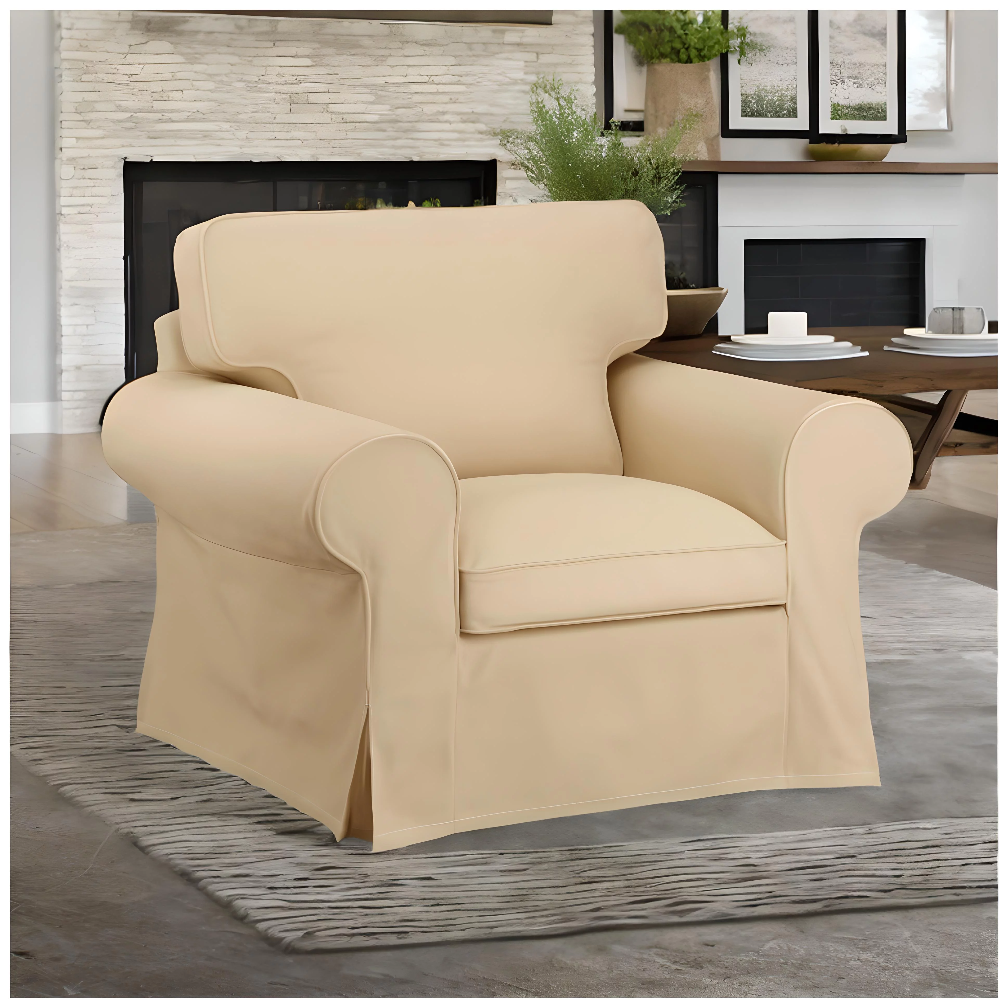 Solid Beige Armchair Slip Cover Compatible with IKEA EKTORP Armchair - Cheap Abt