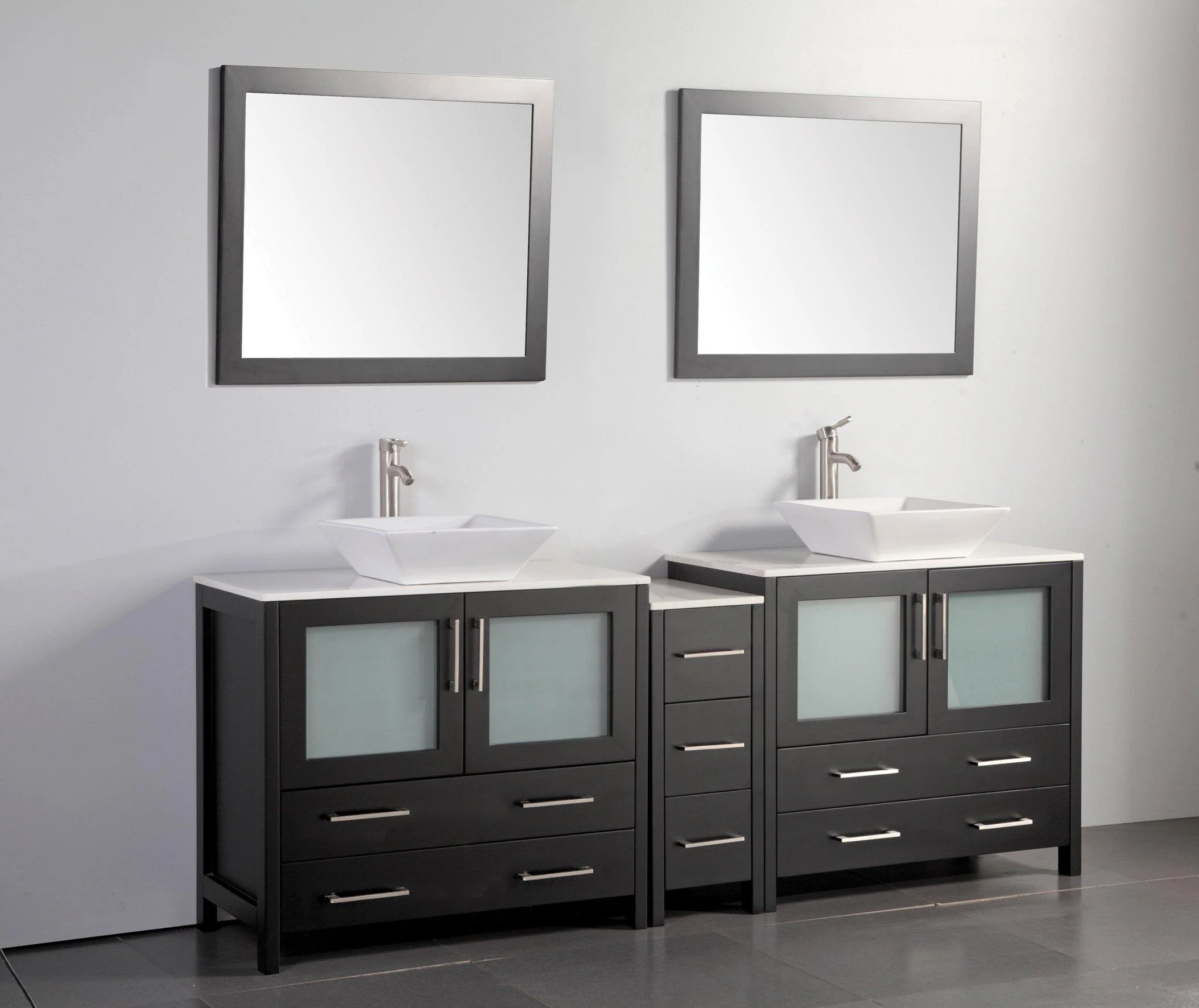 Vanity Art 84 in. Double Sink Vanity Cabinet (Wide) with Ceramic Vessel Sink & Mirror - Espresso, VA3136-84E - Cheap Abt