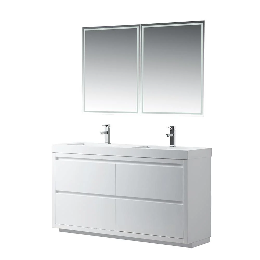 Vanity Art White Resin 60-inch Double Sink Bathroom Vanity - Cheap Abt