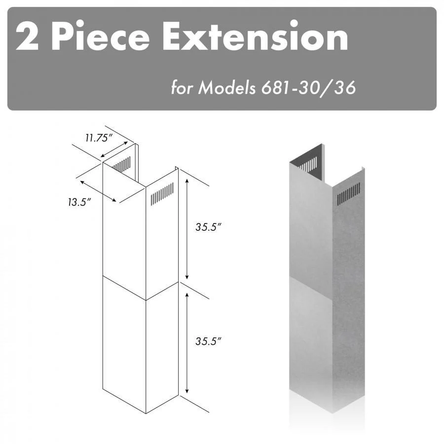 ZLINE 71 in. Chimney Extension for Ceilings up to 12 ft, 2PCEXT-681-30/36 - Cheap Abt