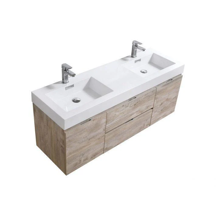 KubeBath Bliss 60 in. Double Sink Wall Mount Modern Bathroom Vanity - Nature Wood, BSL60D-NW - Cheap Abt