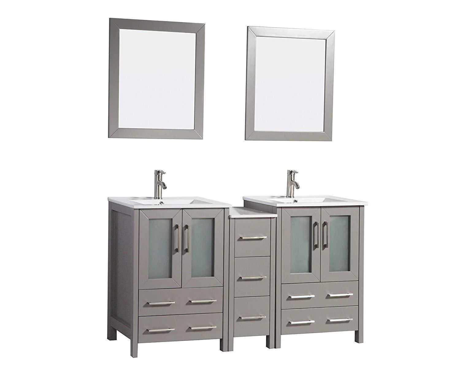 Vanity Art 60 in. Double Sink Vanity Cabinet with Ceramic Sink & Mirror - Grey, VA3024-60G - Cheap Abt