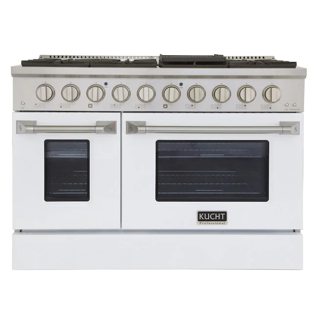 Kucht Professional 48 in. 6.7 cu ft. Natural Gas Range with White Door and Silver Knobs, KNG481-W - Cheap Abt