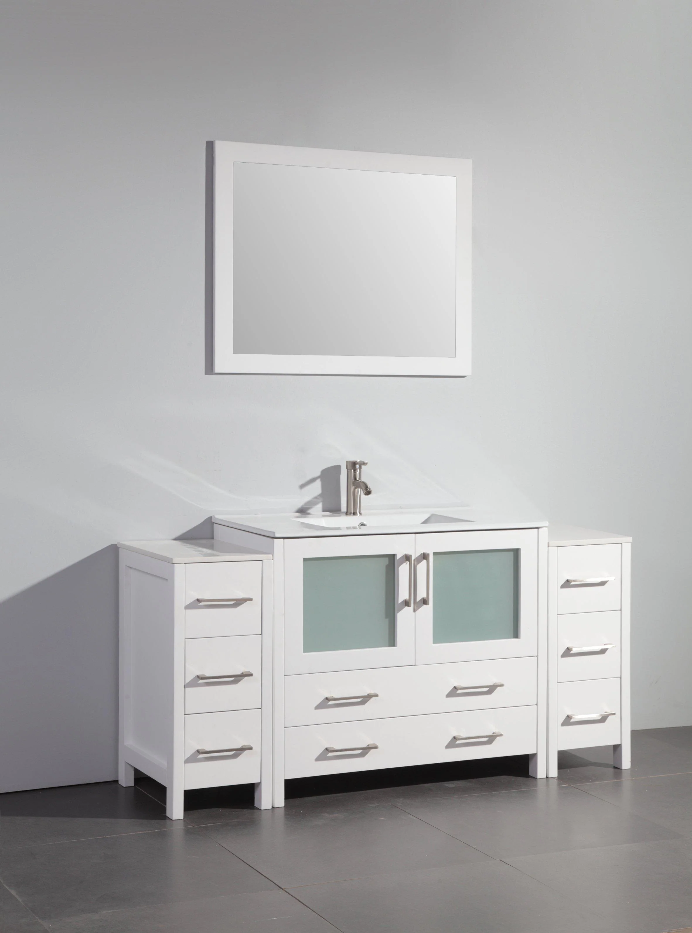 Vanity Art 60 in. Single Sink Vanity Cabinet (Wide) with Ceramic Sink & Mirror - White, VA3036-60W - Cheap Abt