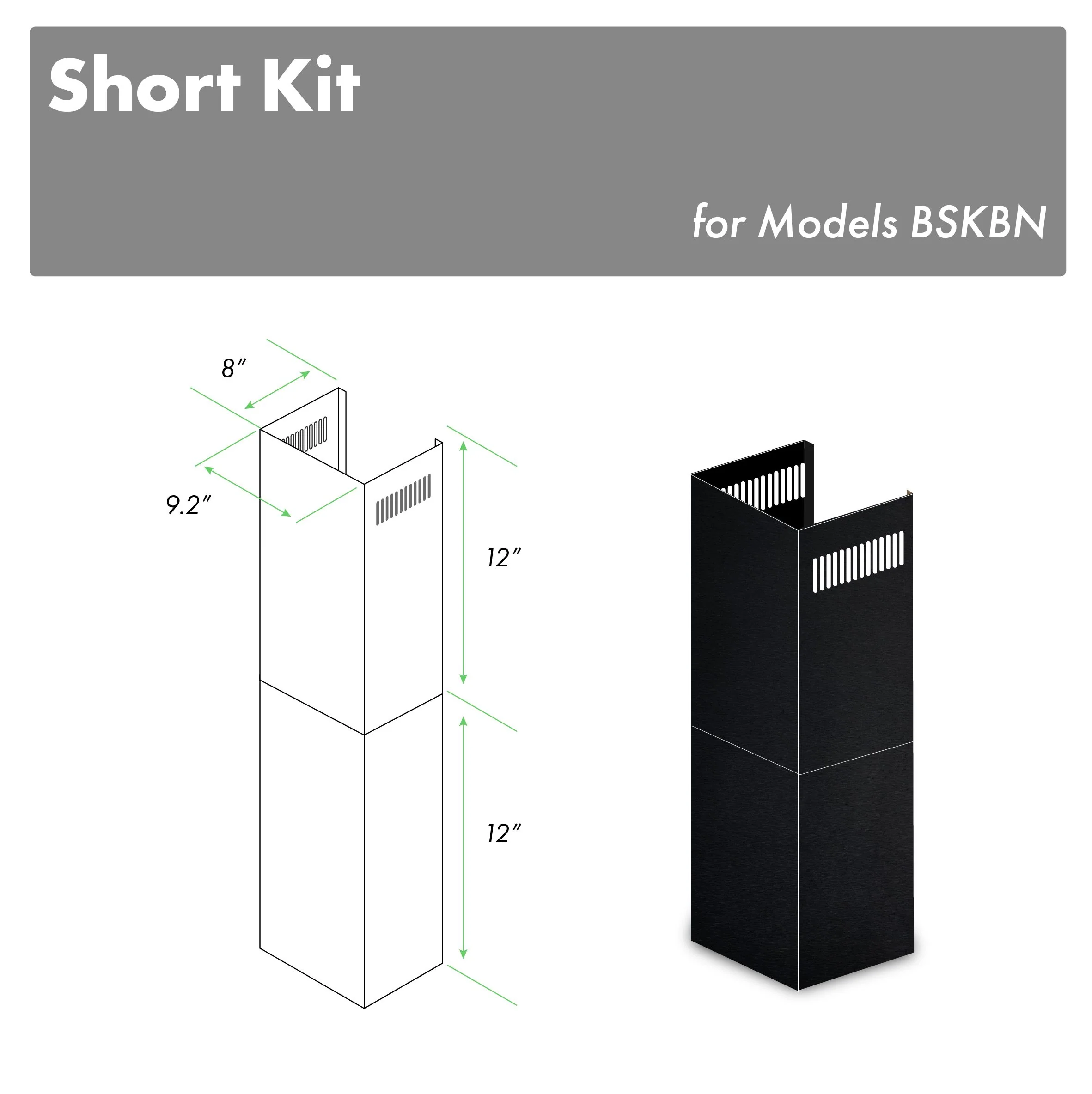 ZLINE 2-12 In. Short Chimney Pieces For 7 Ft. To 8 Ft. Ceilings In Black Stainless (SK-BSKBN) - Cheap Abt