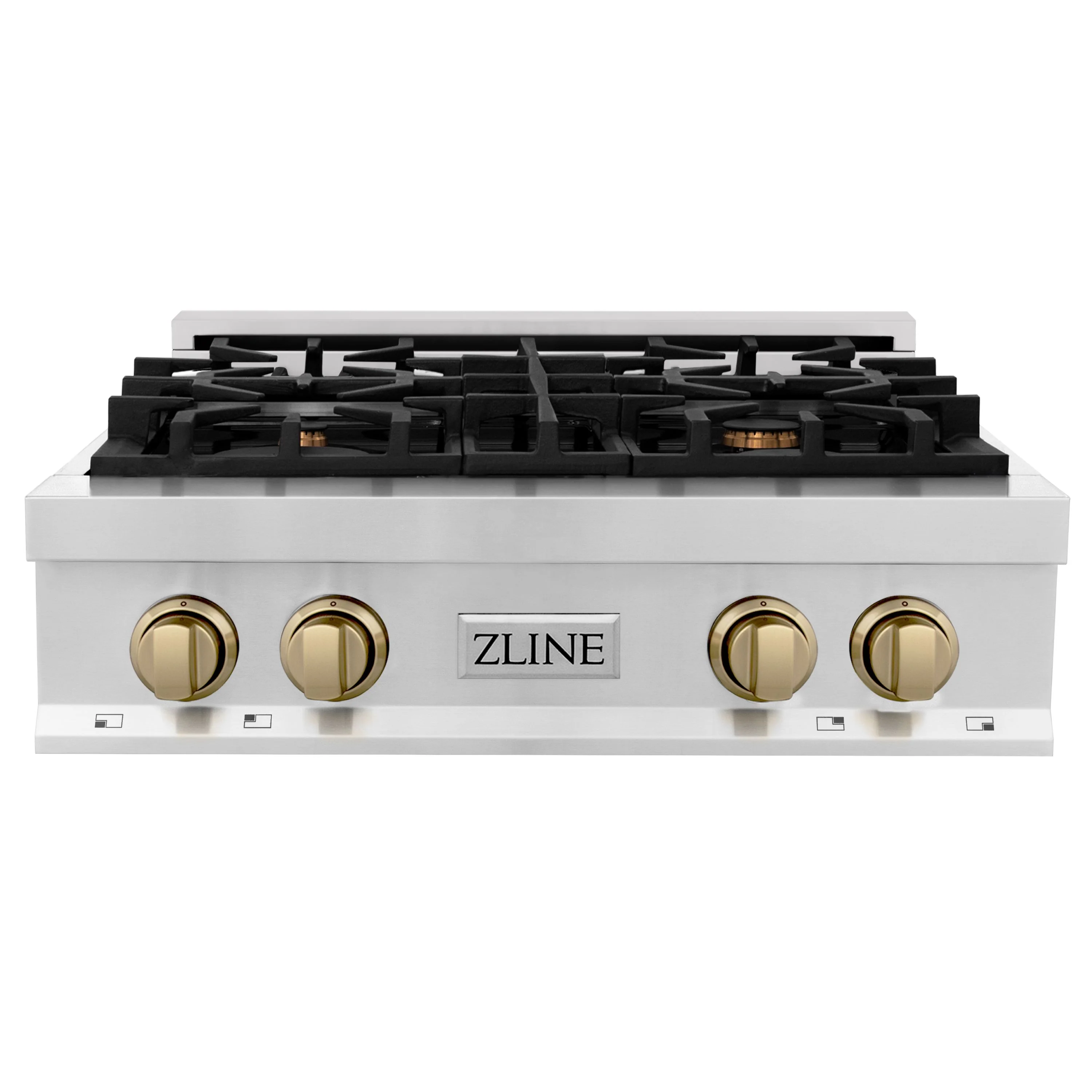 ZLINE Autograph Edition 30 in. Porcelain Rangetop with 4 Gas Burners in Stainless Steel and Champagne Bronze Accents, RTZ-30-CB - Cheap Abt