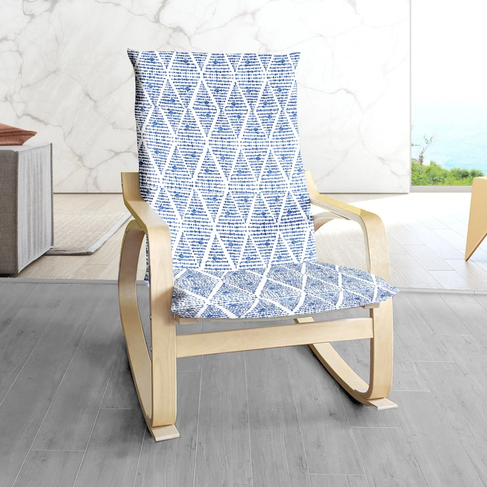 Compatible with IKEA POANG Chair and Footstool Covers. Boho Indigo Blue Diamond Print - Cheap Abt