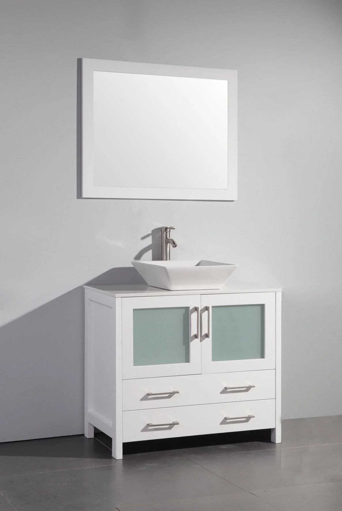 Vanity Art 36 in. Single Sink Vanity Cabinet (Wide) with Ceramic Vessel Sink & Mirror - White, VA3136W - Cheap Abt