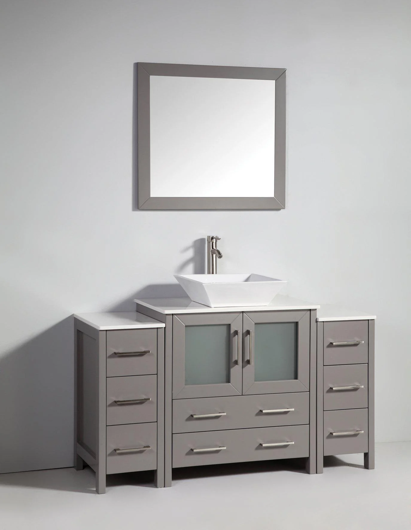 Vanity Art 54 in. Single Sink Vanity Cabinet with Ceramic Vessel Sink & Mirror - Grey, VA3130-54G - Cheap Abt