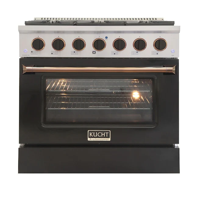 Kucht Signature 36 In. 5.2 cu ft. Propane Gas Range with Black Door and Gold Accents, KNG361/LP-K-GOLD - Cheap Abt