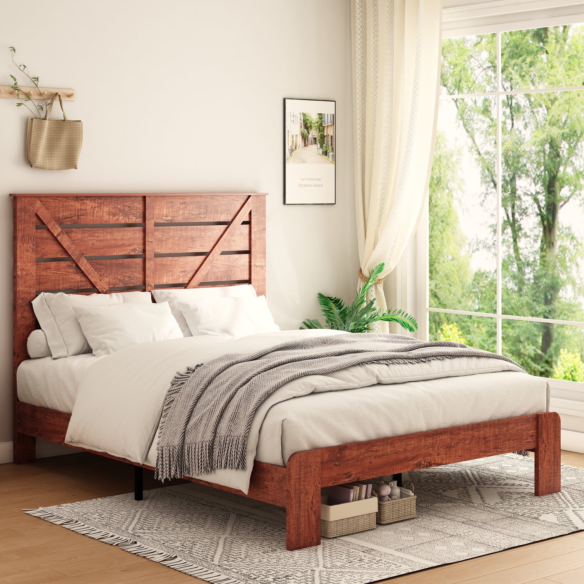 CoSoTower King Bed Frame Headboard . Wood Platform Bed Frame . Noise Free.No Box Spring Needed and Easy Assembly Tool.Large Under Bed Storage. Vintage Brown - Cheap Abt