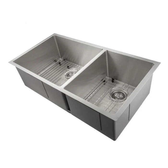 ZLINE 36 in. Chamonix Undermount Double Bowl Stainless Steel Kitchen Sink with Bottom Grid, SR60D-36 - Cheap Abt