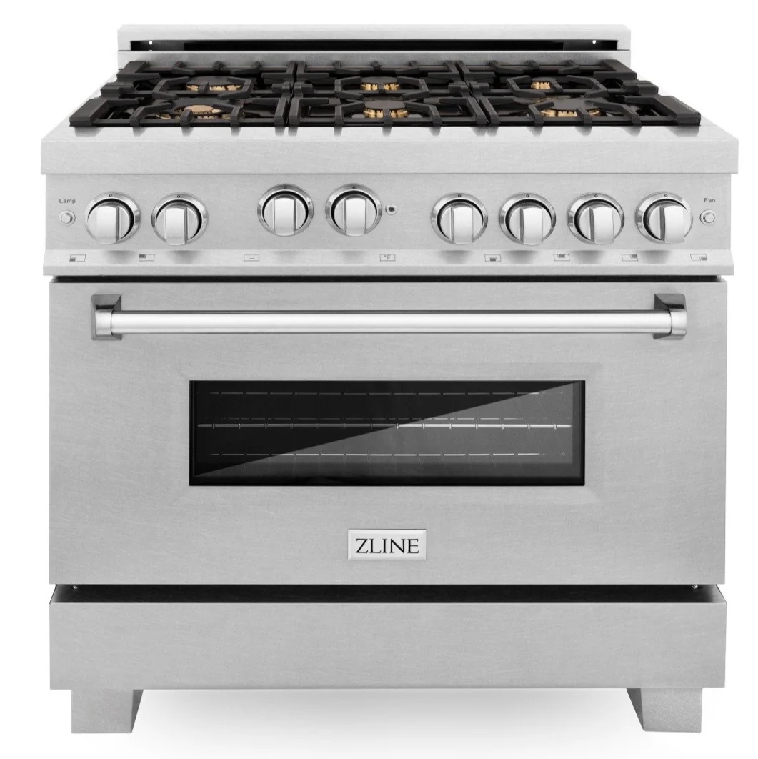 ZLINE 36 in. Professional Gas Burner/Gas Oven in DuraSnow® Stainless with Brass Burners, RGS-SN-BR-36 - Cheap Abt