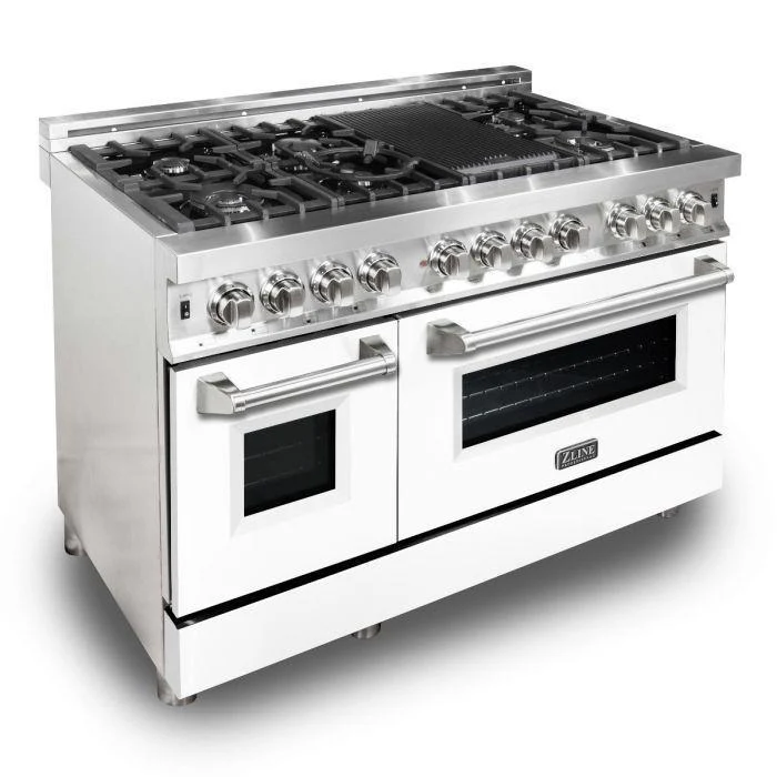ZLINE 48 in. Professional Gas Burner/Electric Oven Stainless Steel 6.0 cu.ft. 7 Range - White Matte Door, RA-WM-48 - Cheap Abt