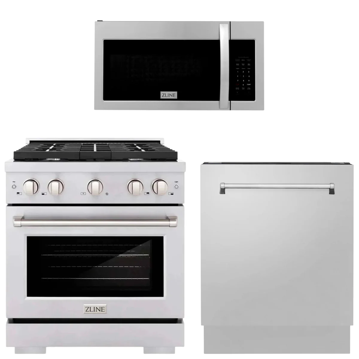 ZLINE 30 in. Gas Range, Over-the-Range Microwave, Dishwasher Appliance Package, 3KP-SGROTR30-DWV - Cheap Abt