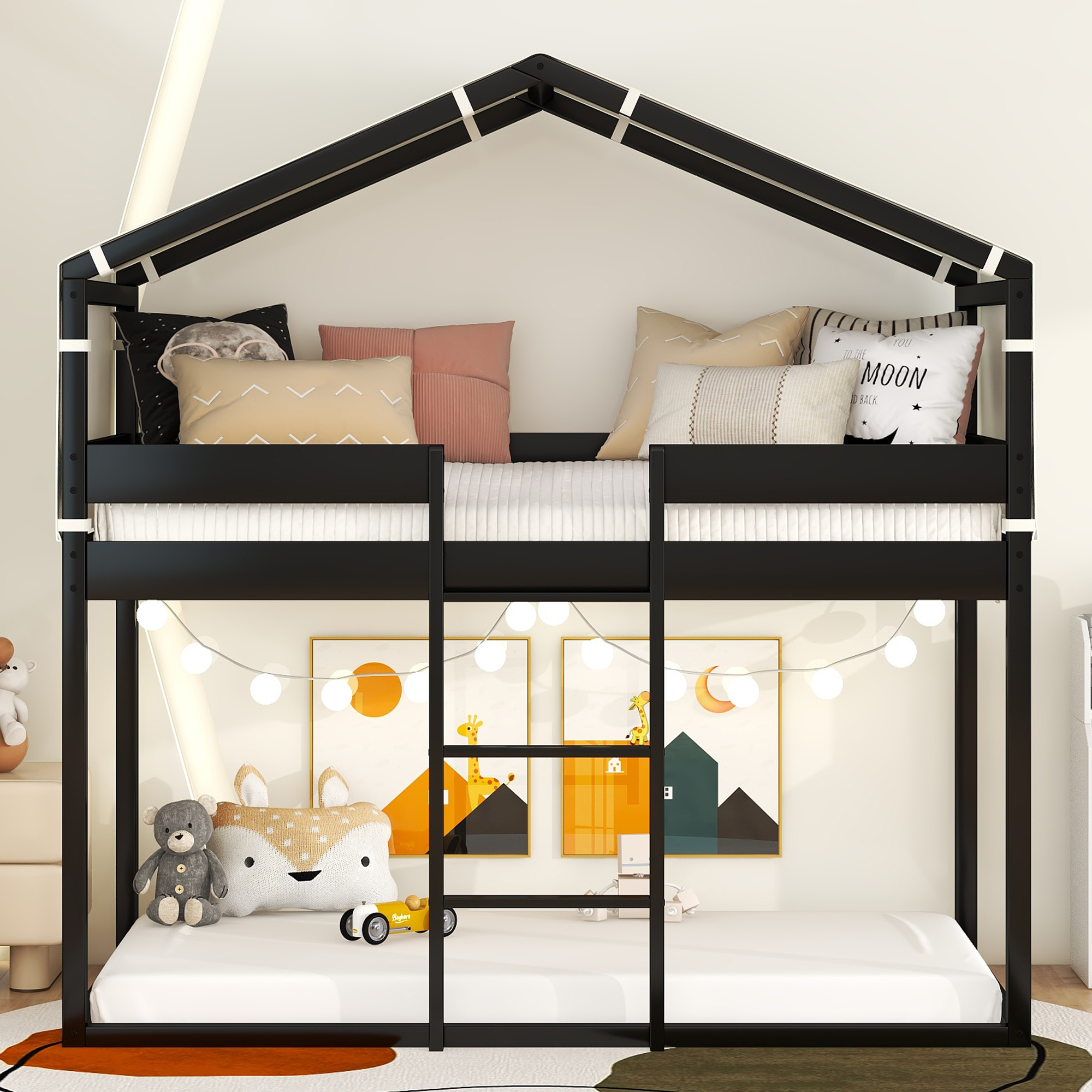 Espresso Twin-Over-Twin Wooden Bunk Bed with Fun Play Tent Feature for Kids' Room - Cheap Abt