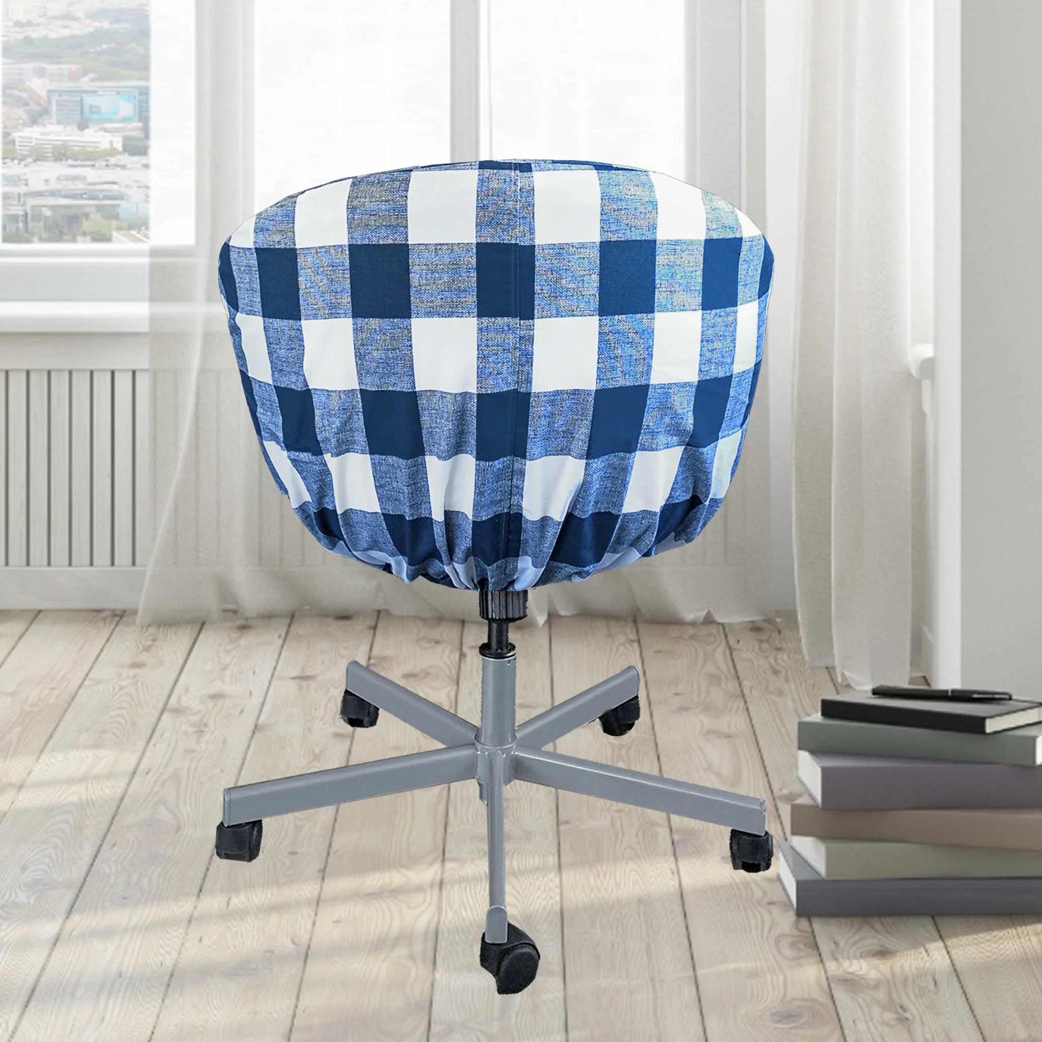 Compatible with IKEA SKRUVSTA. Navy Blue Buffalo Check Chair Slip Cover - Cheap Abt
