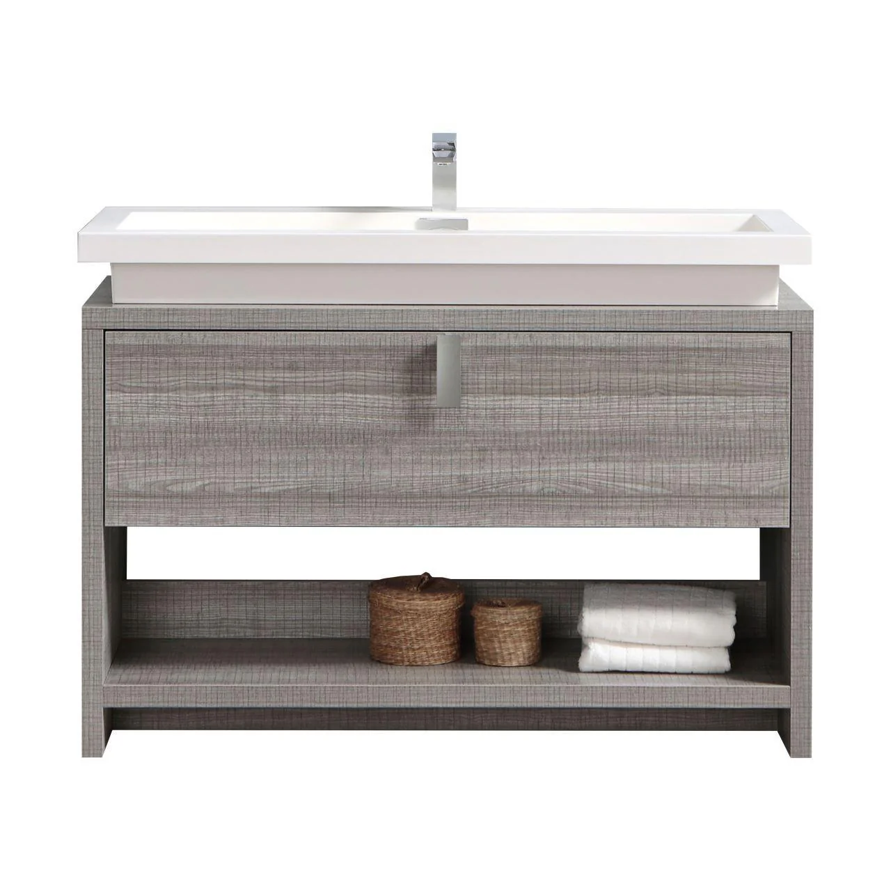 KubeBath Levi 48 in. Modern Bathroom Vanity w/ Cubby Hole - Ash Gray, L1200HGASH - Cheap Abt