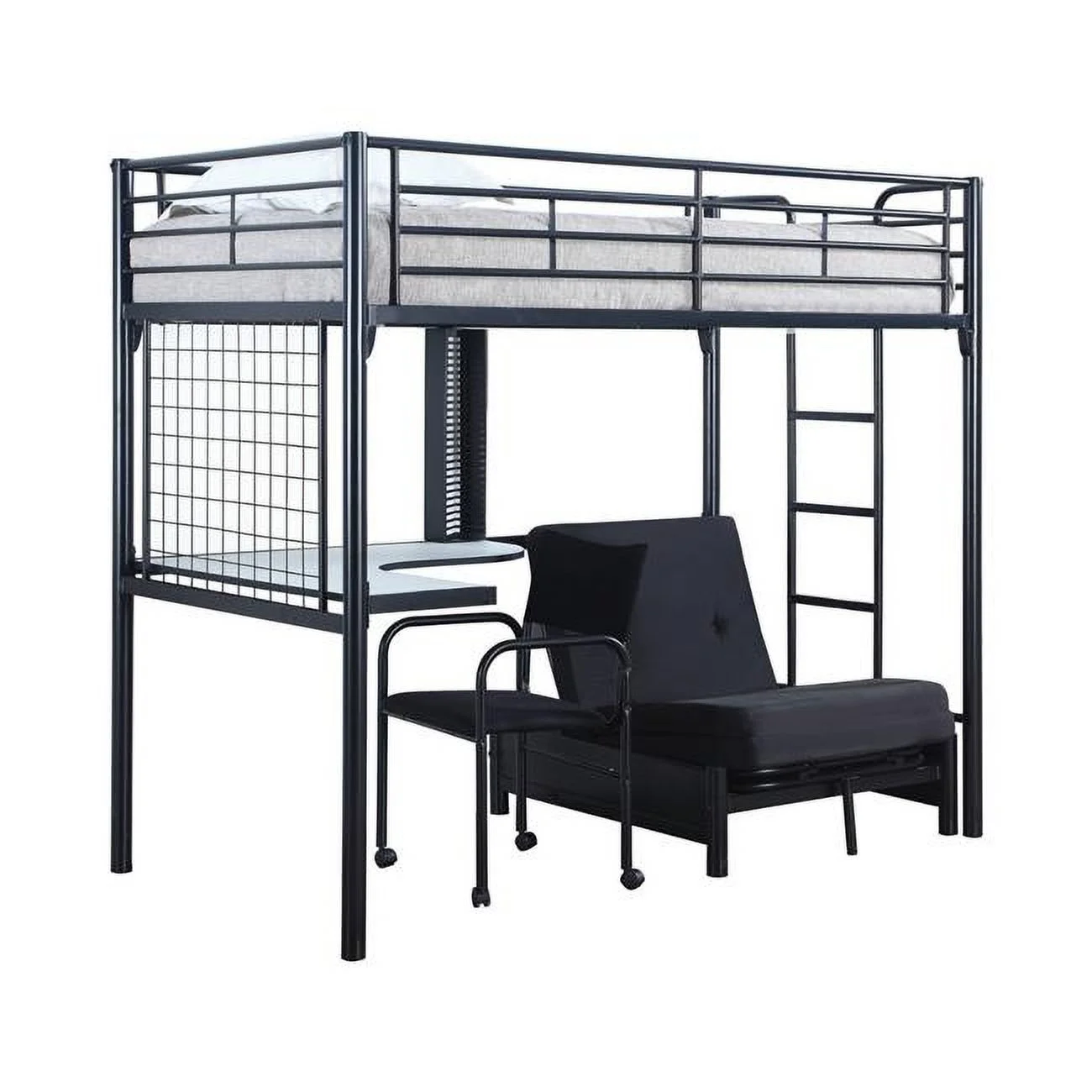 Benjara BM302802 Futon Frame Metal Twin Size Loft Bed with Workstation& Desk Chair. Black & White - Cheap Abt