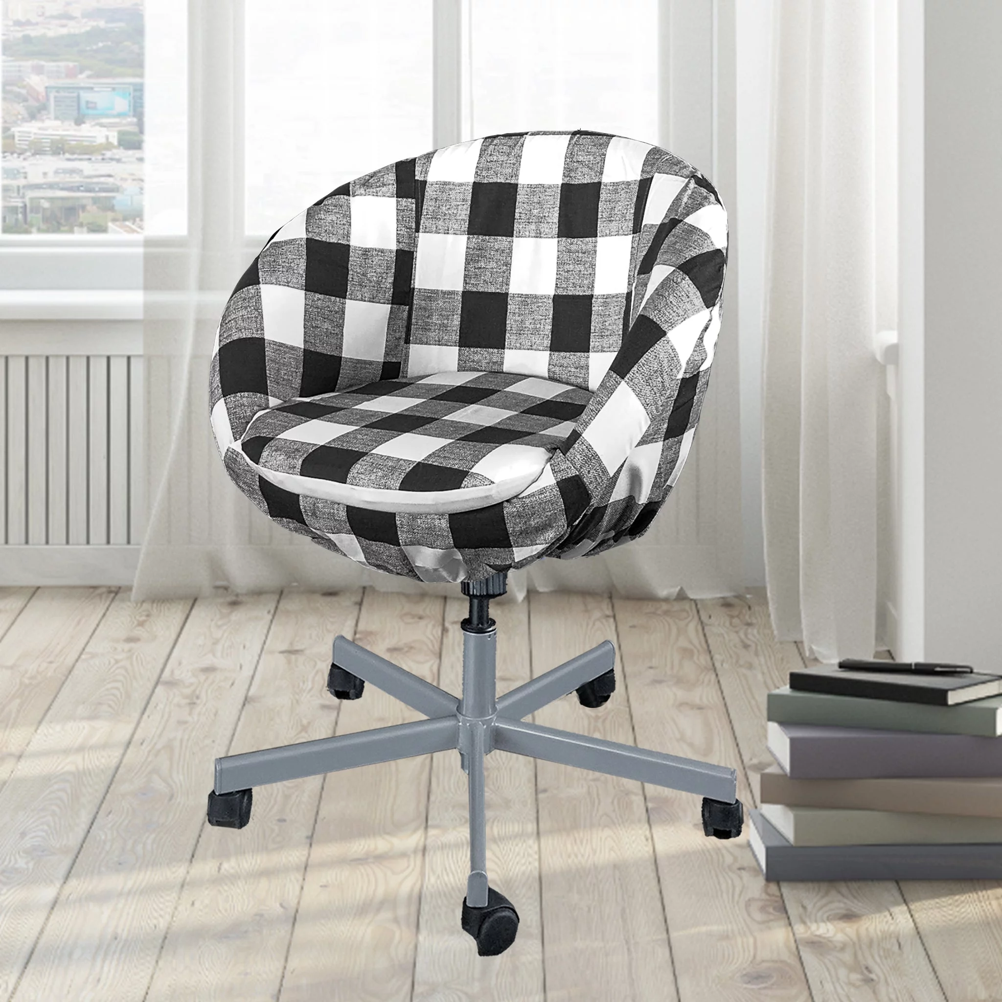 Compatible with IKEA SKRUVSTA. Black Buffalo Check Scandinavian Chair Slip Cover - Cheap Abt