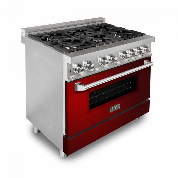 ZLINE 36 in. Professional Gas Burner/Electric Oven Stainless Steel Range with Red Gloss Door, RA-RG-36 - Cheap Abt