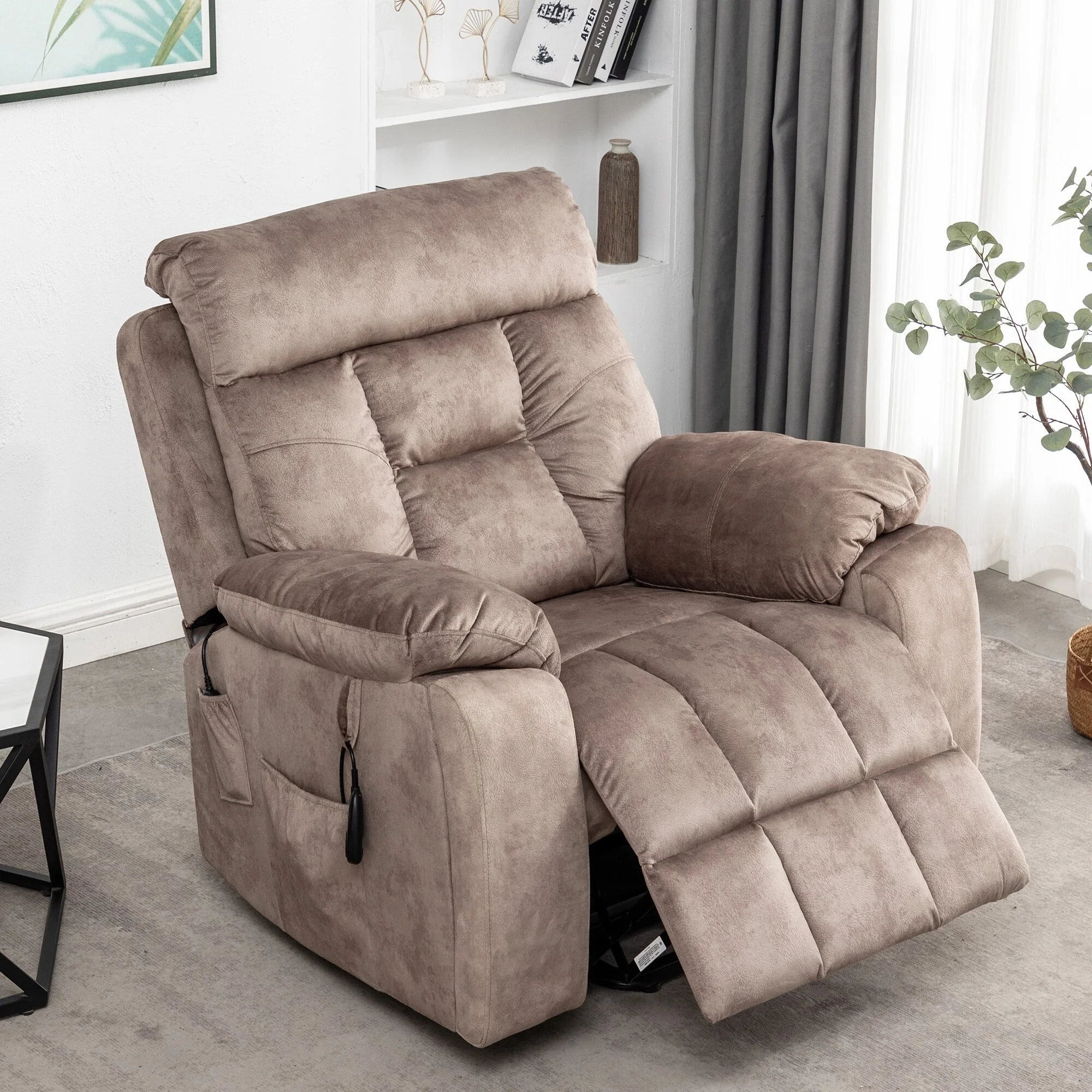 Big and Tall Velvet Power Lift Massage Recliner Chair. Hidden Cup Holders Camel - Cheap Abt