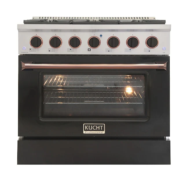 Kucht Signature 36 In. 5.2 cu ft. Propane Gas Range with Black Door and Rose Gold Accents, KNG361/LP-K-ROSE - Cheap Abt