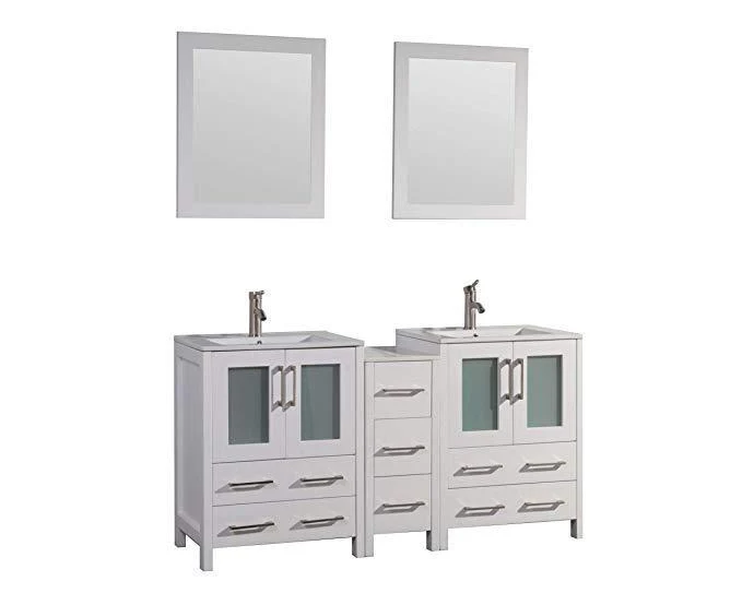 Vanity Art 60 in. Double Sink Vanity Cabinet with Ceramic Sink & Mirror - White, VA3024-60W - Cheap Abt