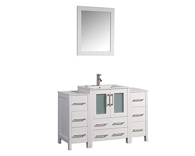 Vanity Art 48 in. Single Sink Vanity Cabinet with Ceramic Sink & Mirror - White, VA3024-48W - Cheap Abt