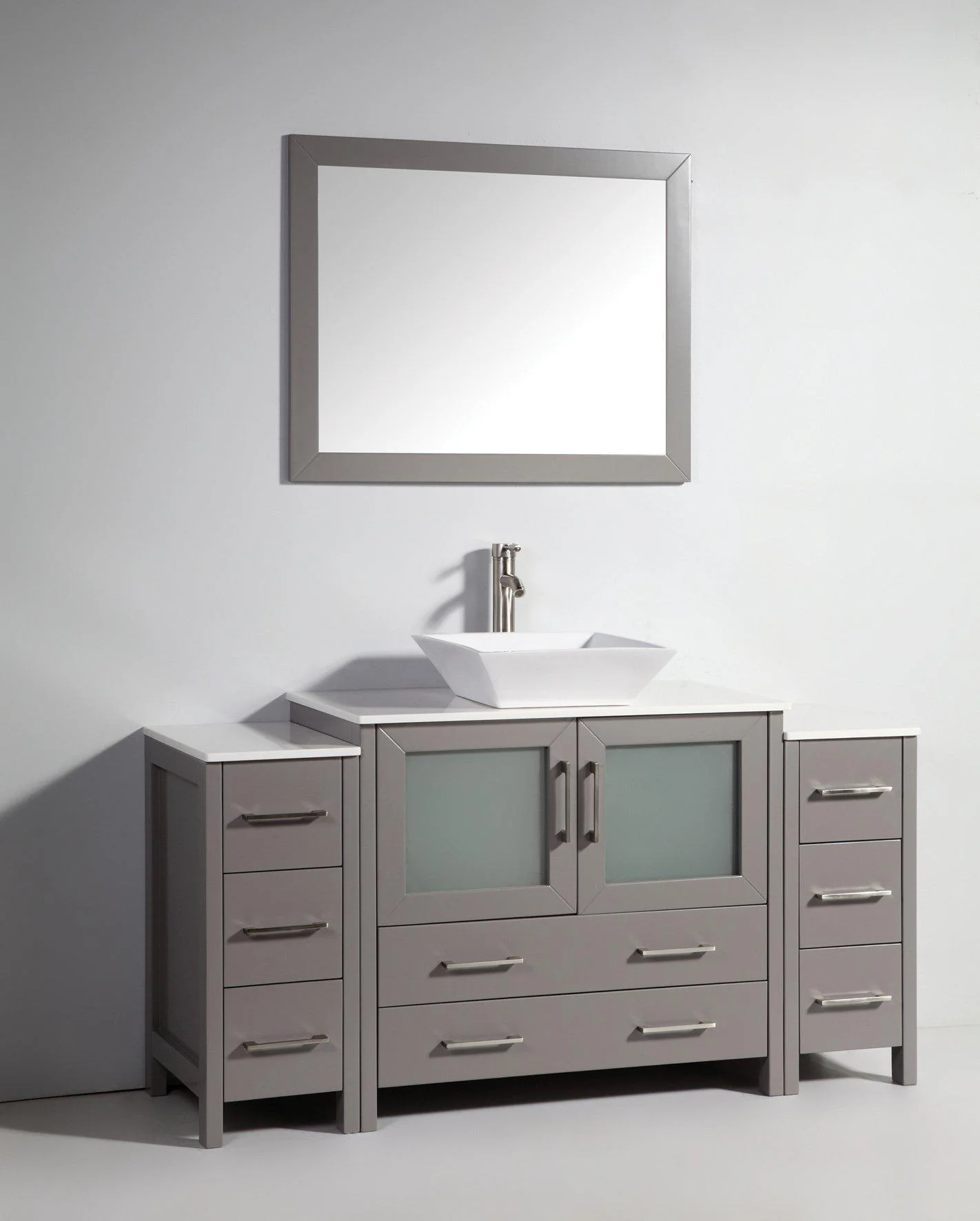 Vanity Art 60 in. Single Sink Vanity Cabinet (Wide) with Ceramic Vessel Sink & Mirror - Grey, VA3136-60G - Cheap Abt