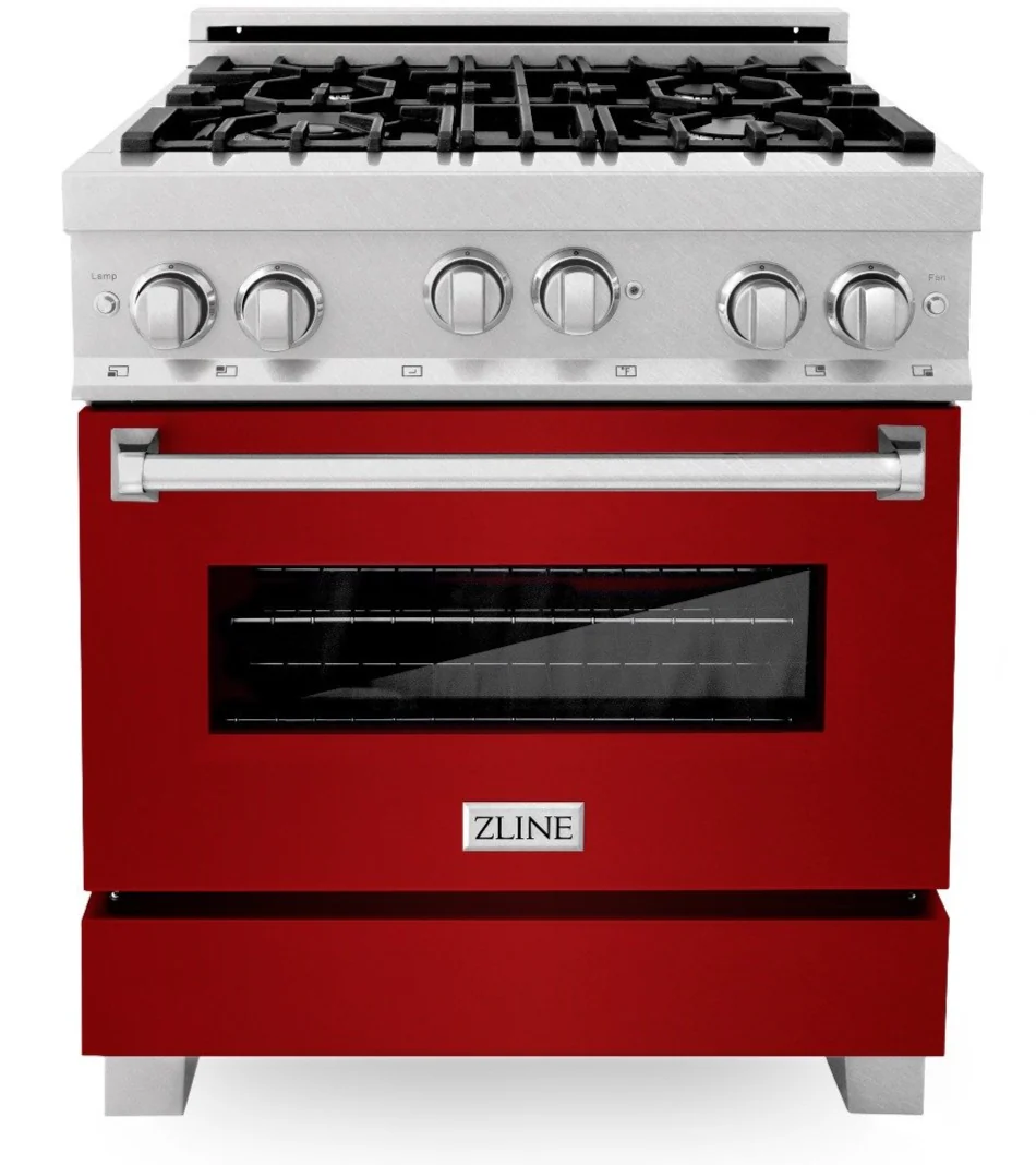 ZLINE 30 in. Professional Gas Range in DuraSnow® Stainless Steel with Red Gloss Door, RGS-RG-30 - Cheap Abt