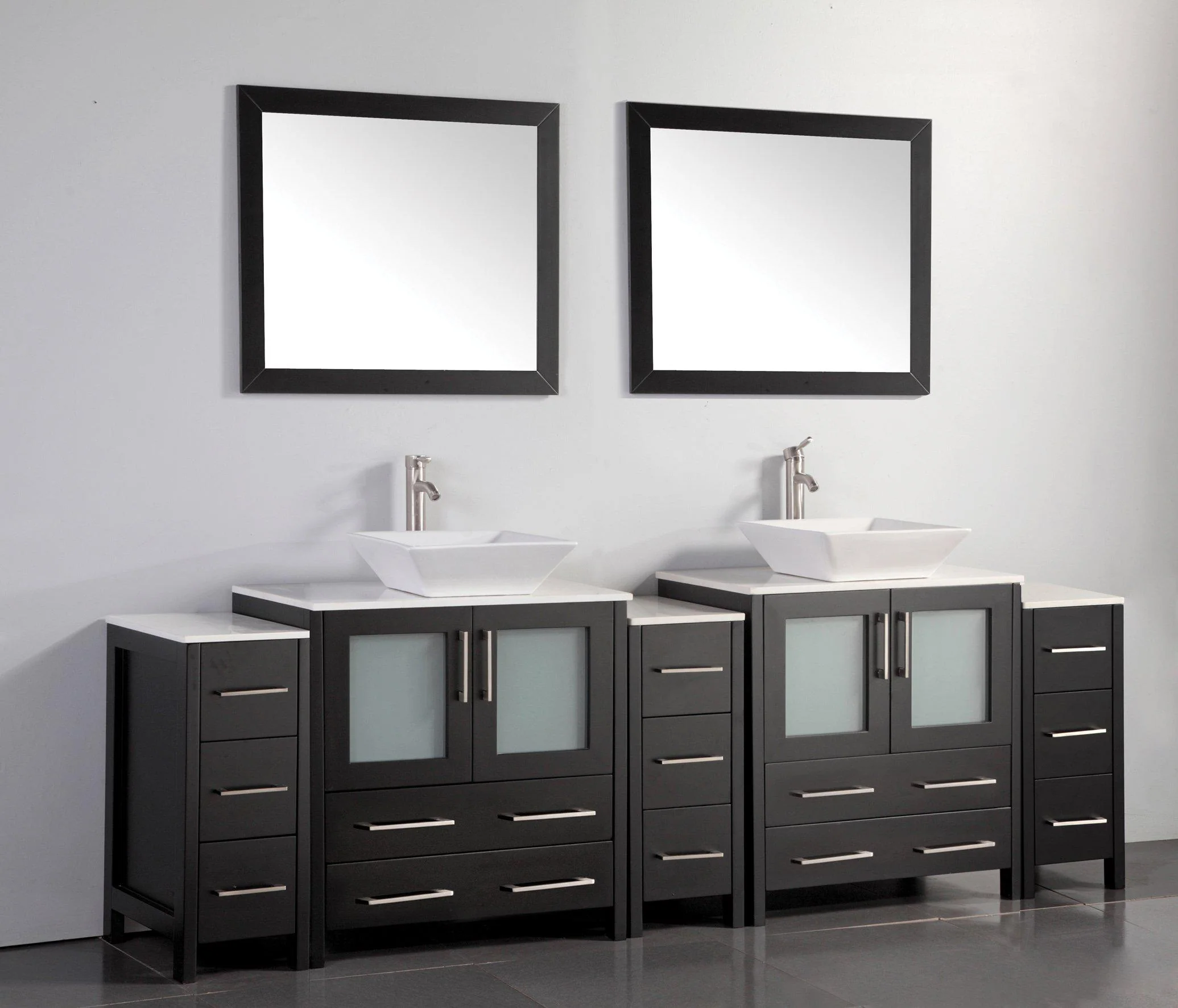 Vanity Art 96 in. Double Sink Vanity Cabinet with Ceramic Vessel Sink & Mirror - Espresso, VA3130-96E - Cheap Abt
