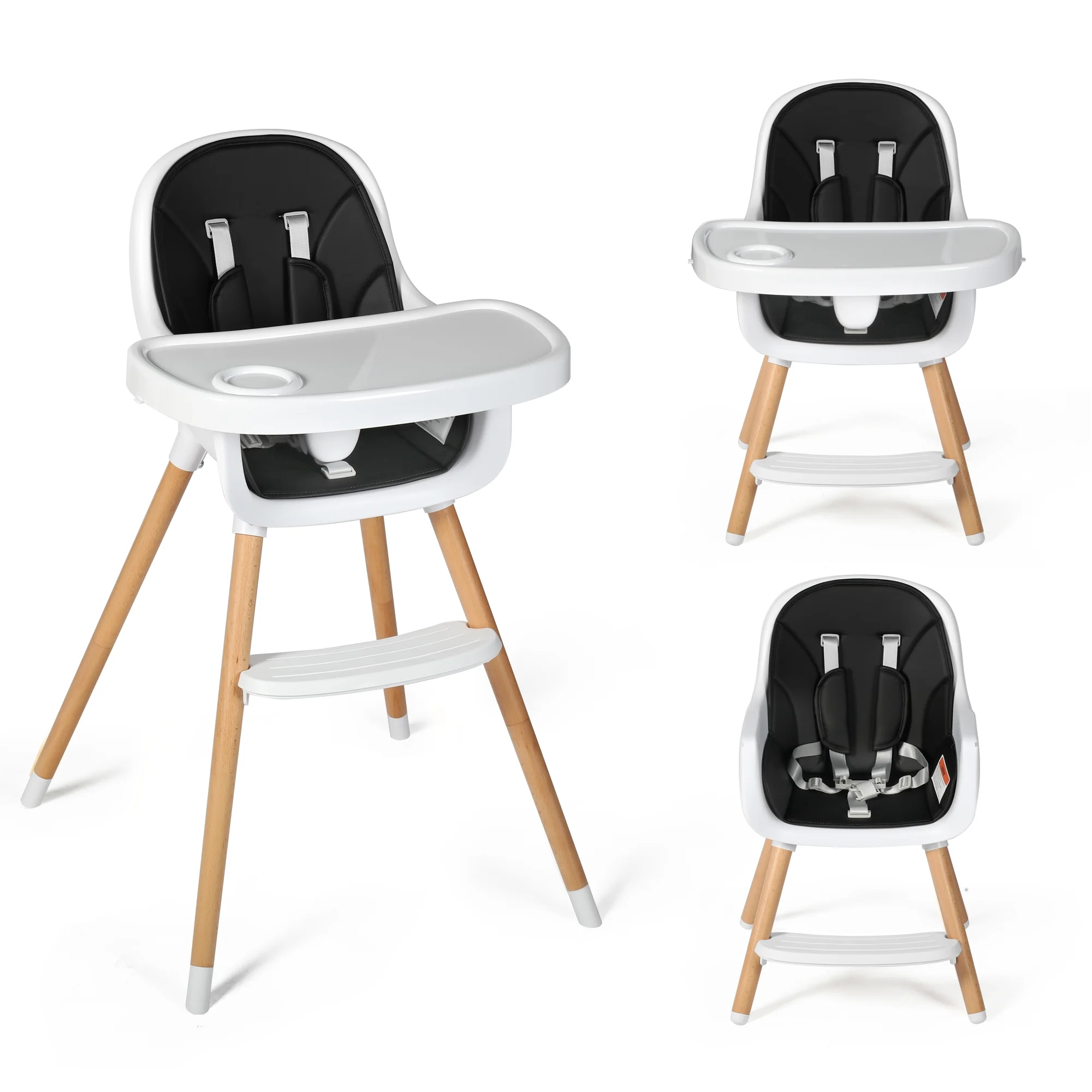 AILEEKISS 3 in 1 Wooden Baby High Chair Infant Feeding Chair with Double Removable Tray. Black - Cheap Abt