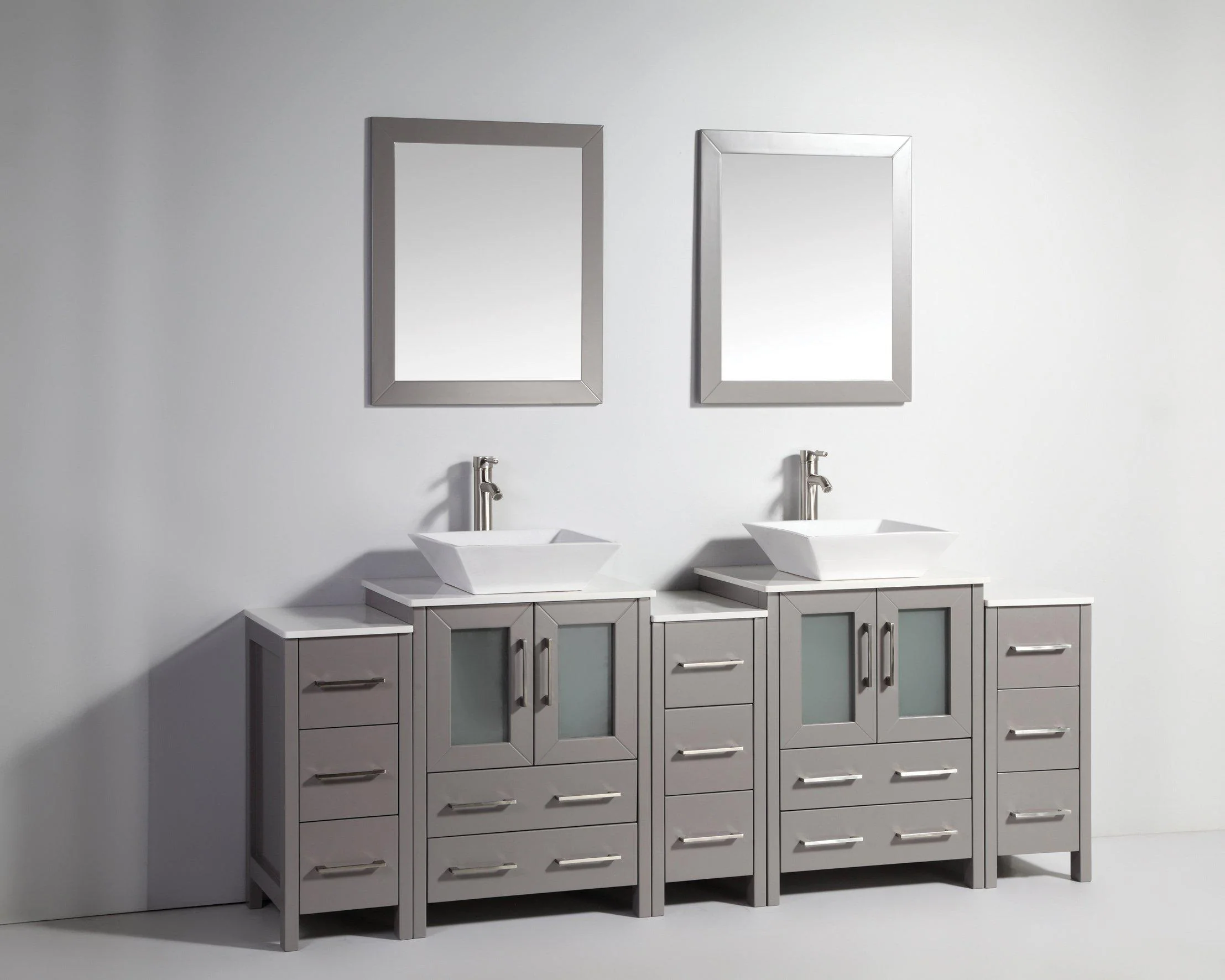 Vanity Art Ravenna 84 in.Bathroom Vanity in Grey with Double Basin Top in White Ceramic and Mirrors, VA3124-84G - Cheap Abt