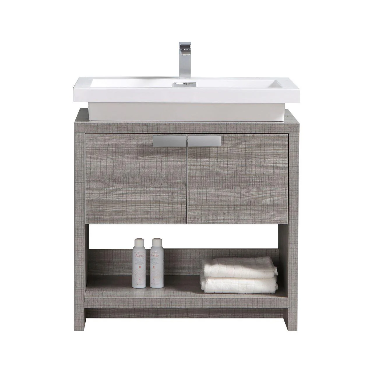 KubeBath Levi 32 in. Modern Bathroom Vanity w/ Cubby Hole - Ash Gray, L800HGASH - Cheap Abt