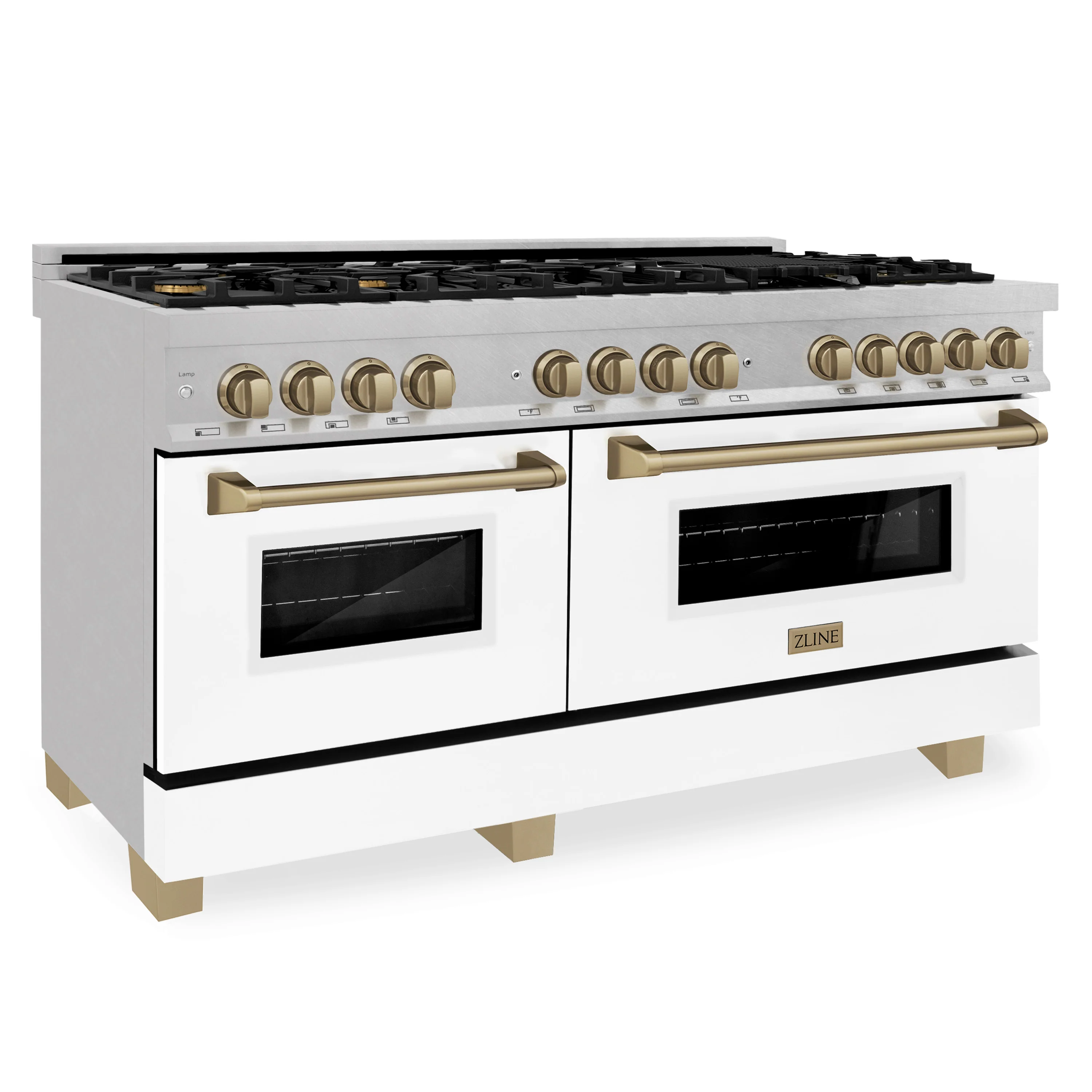 ZLINE Autograph 60 in. 7.6 cu. ft. Range, Gas Stove, Electric Oven in DuraSnow® with White Matte Door and Champagne Bronze Accents, RASZ-WM-60-CB - Cheap Abt