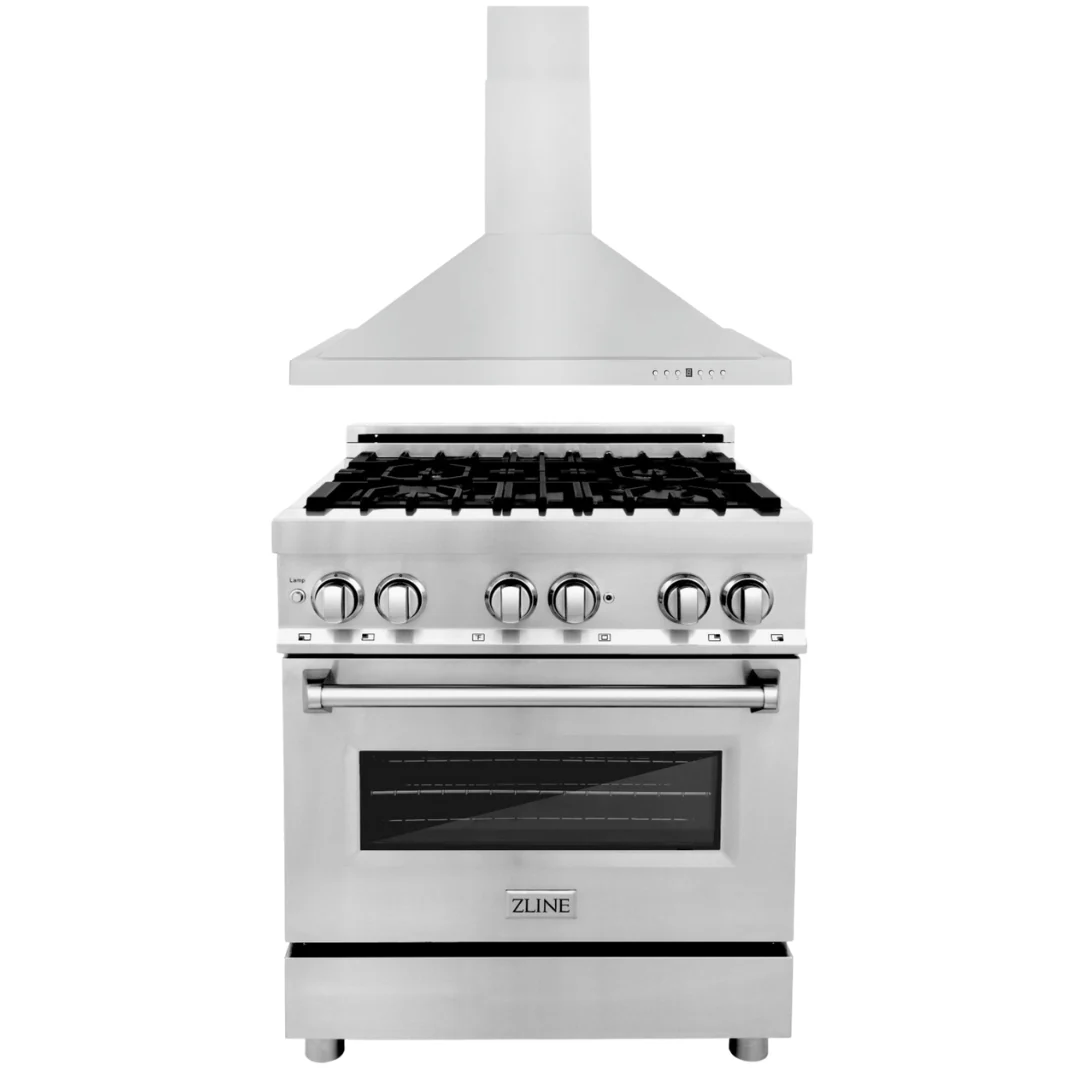 ZLINE Kitchen and Bath Appliance Package 30 in. Dual Fuel Range & 30 in. Range Hood, 2KP-RARH30 - Cheap Abt