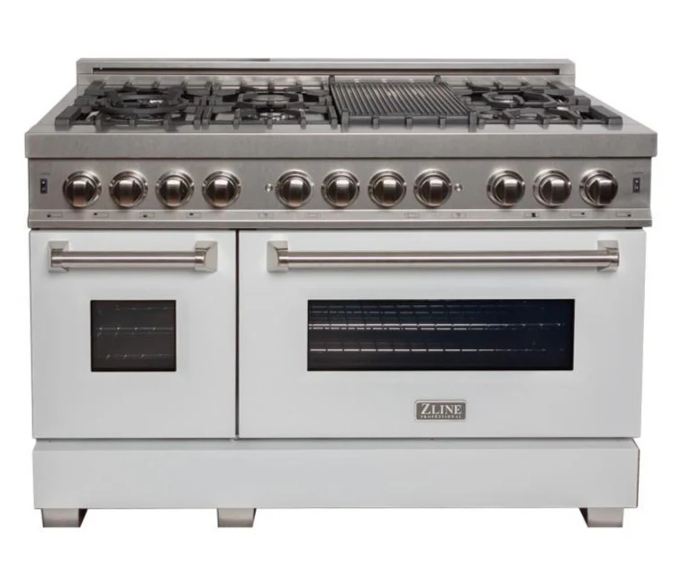ZLINE 48 in. Professional Gas Burner/Electric Oven DuraSnow® Stainless 6.0 cu.ft. 7 Range with White Matte Door, RAS-WM-48 - Cheap Abt