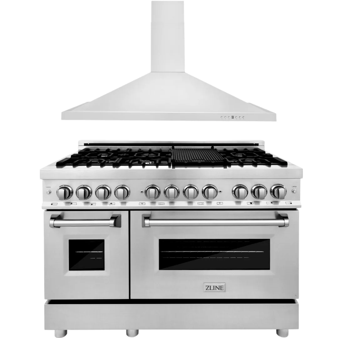 ZLINE Appliance Package - 48 in. Dual Fuel Range, 48 in. Range Hood, 2KP-RARH48 - Cheap Abt