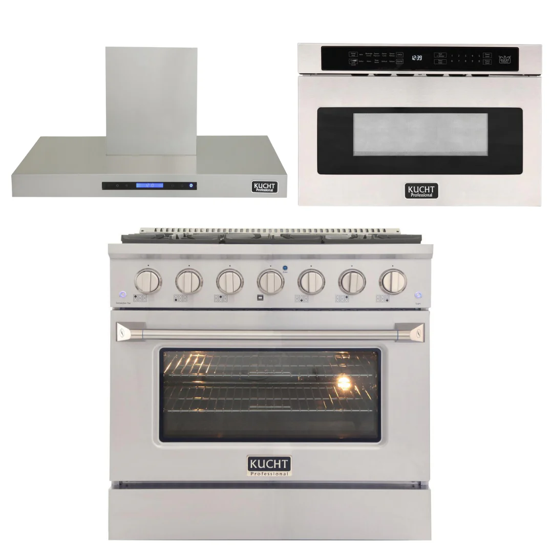 Kucht Professional 36 in. 5.2 cu ft. Natural Gas Range, Range Hood & Microwave Drawer Package, AP-KNG361-S-7 - Cheap Abt