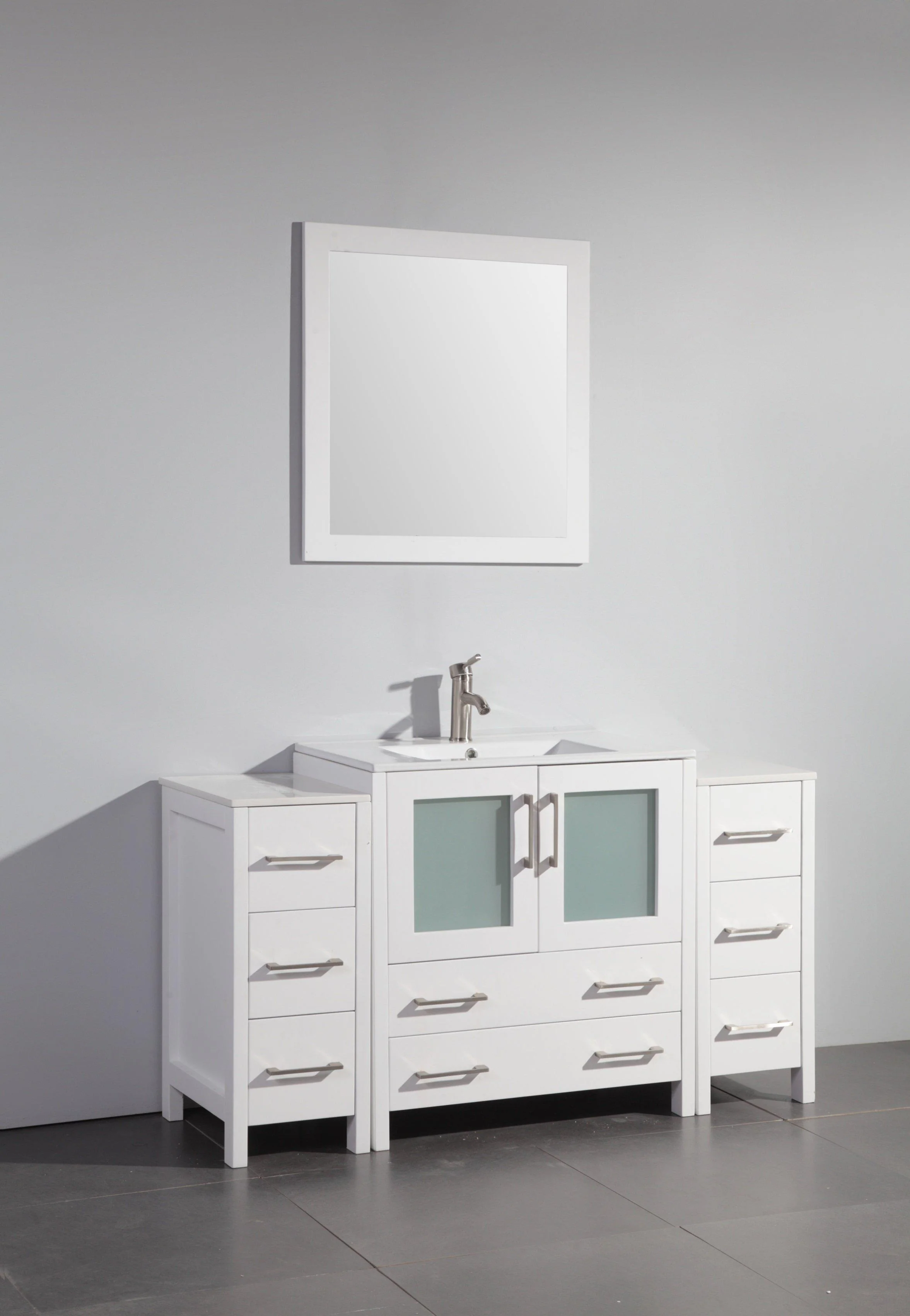 Vanity Art 54 in. Single Sink Vanity Cabinet with Ceramic Sink & Mirror - White, VA3030-54W - Cheap Abt