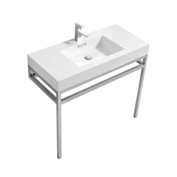 KubeBath Haus 40 in. Stainless Steel Console w/ White Acrylic Sink - Chrome, CH40 - Cheap Abt