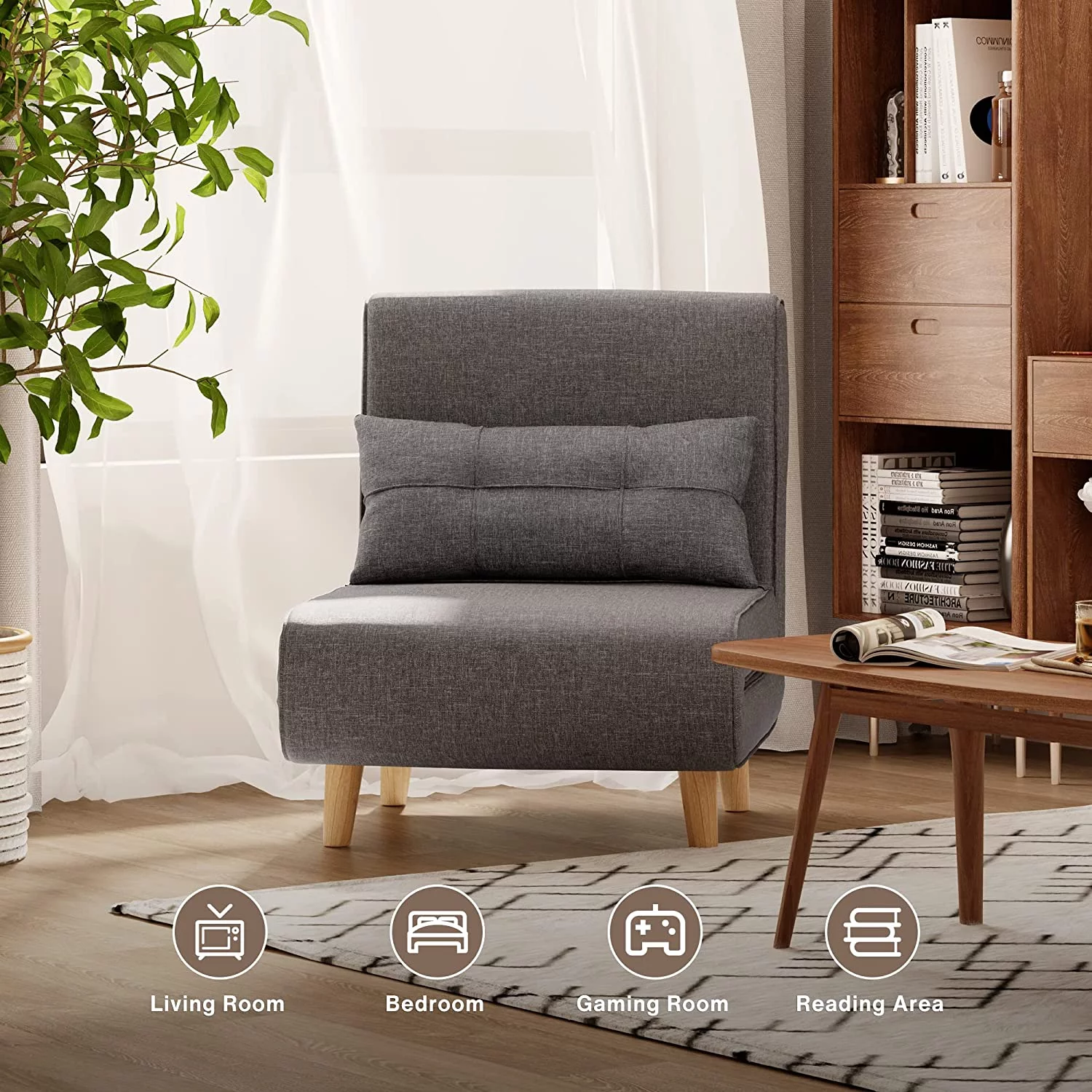 Convertible Sofa Chair Bed with Wood Legs for Livingroom. Bedroom. Dark Grey - Cheap Abt