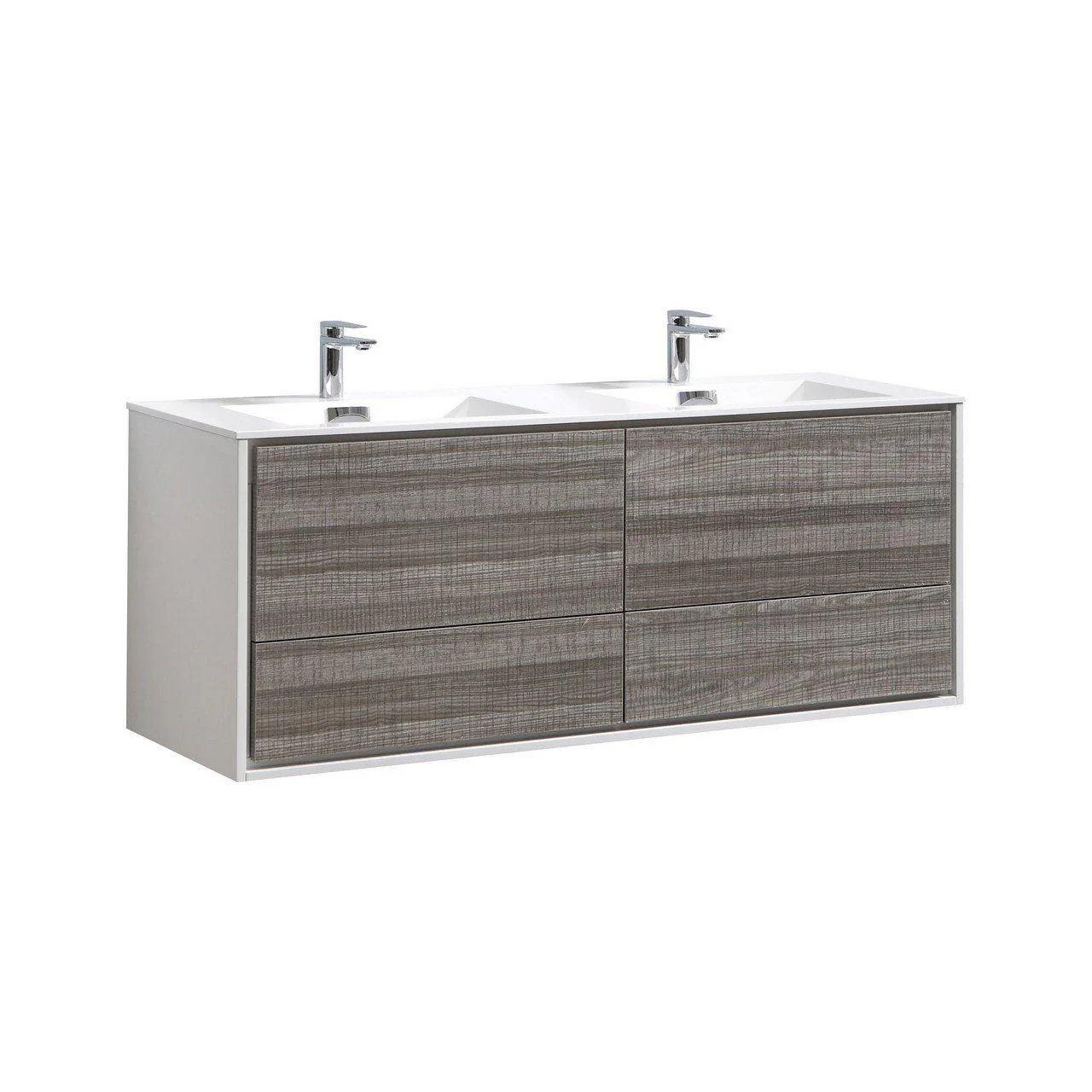 KubeBath De Lusso 60 in. Double Sink Wall Mount Modern Bathroom Vanity - Ash Gray, DL60D-HGASH - Cheap Abt