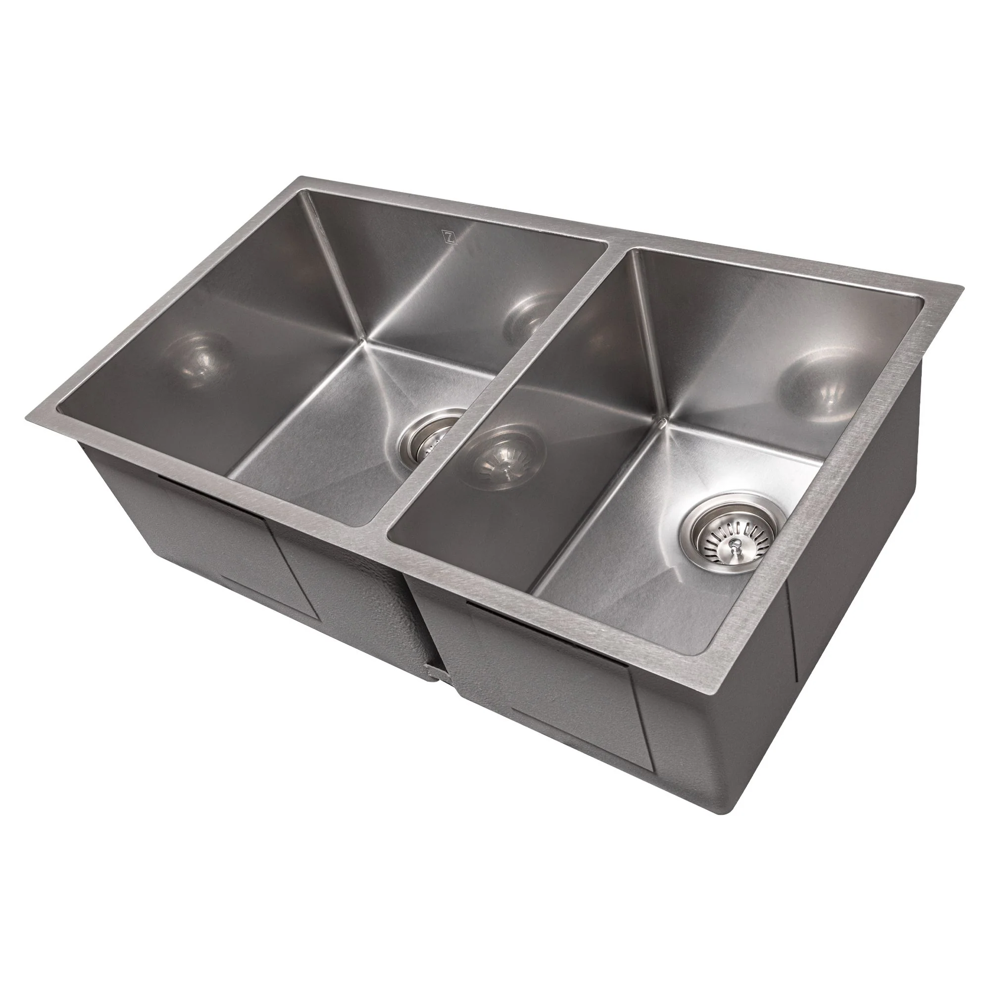 ZLINE 33 in. Chamonix Undermount Double Bowl DuraSnow® Stainless Steel Kitchen Sink with Bottom Grid, SR60D-33S - Cheap Abt