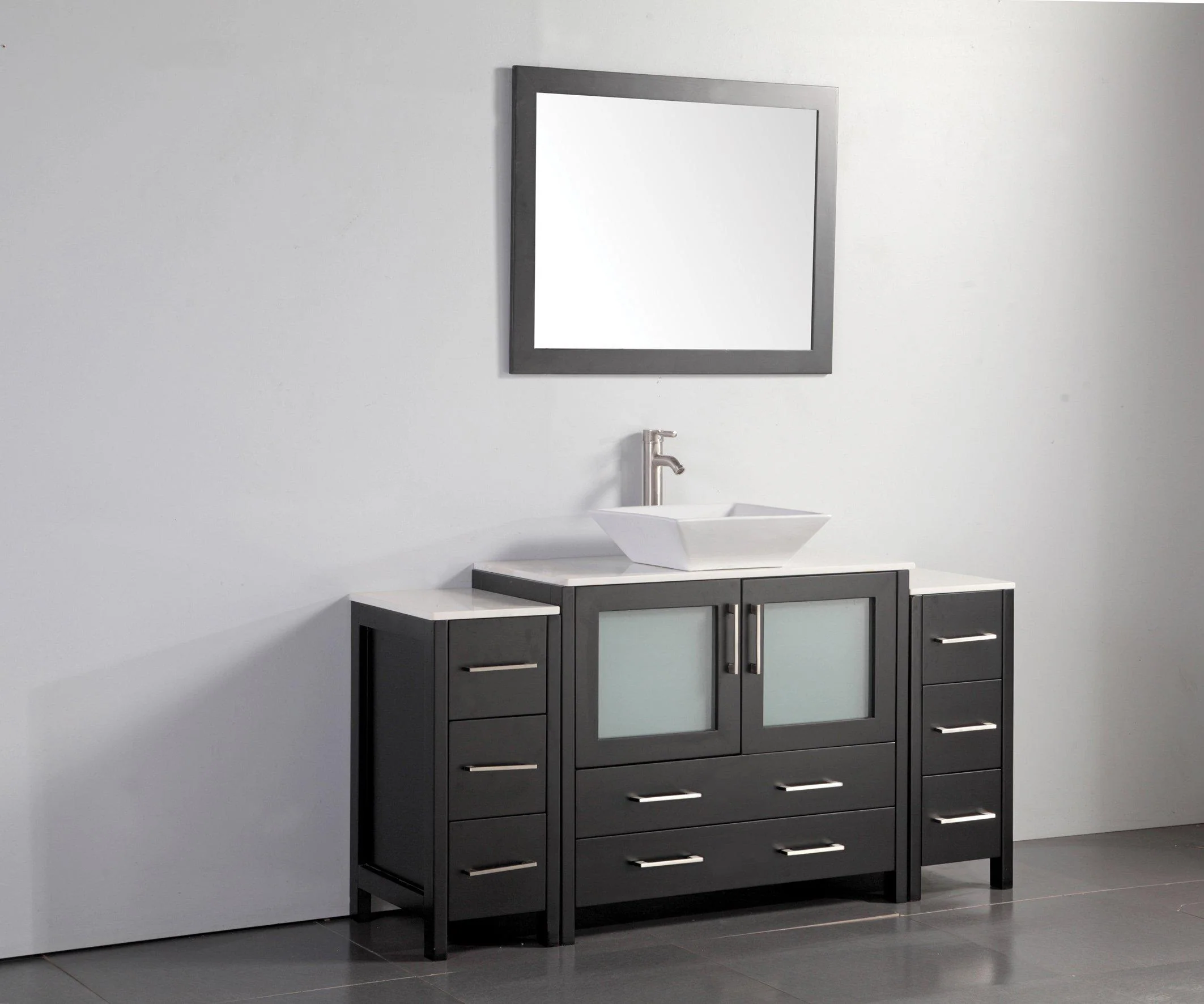Vanity Art 60 in. Single Sink Vanity Cabinet (Wide) with Ceramic Vessel Sink & Mirror - Espresso, VA3136-60E - Cheap Abt