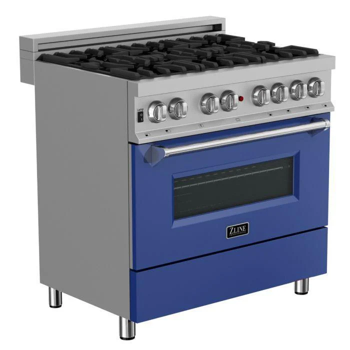 ZLINE 36 in. Professional Gas Burner/Electric Oven in DuraSnow® Stainless with Blue Matte Door, RAS-BM-36 - Cheap Abt