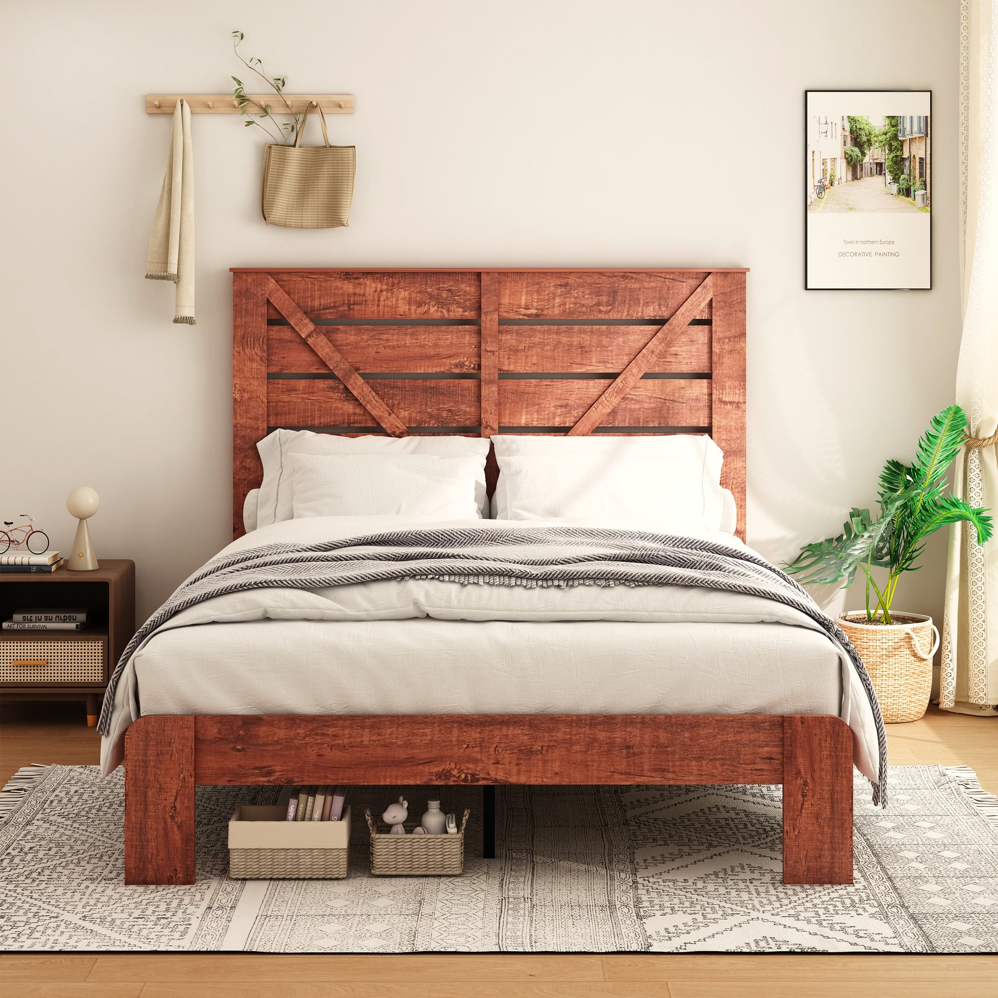 CoSoTower King Bed Frame Headboard . Wood Platform Bed Frame . Noise Free.No Box Spring Needed and Easy Assembly Tool.Large Under Bed Storage. Vintage Brown - Cheap Abt