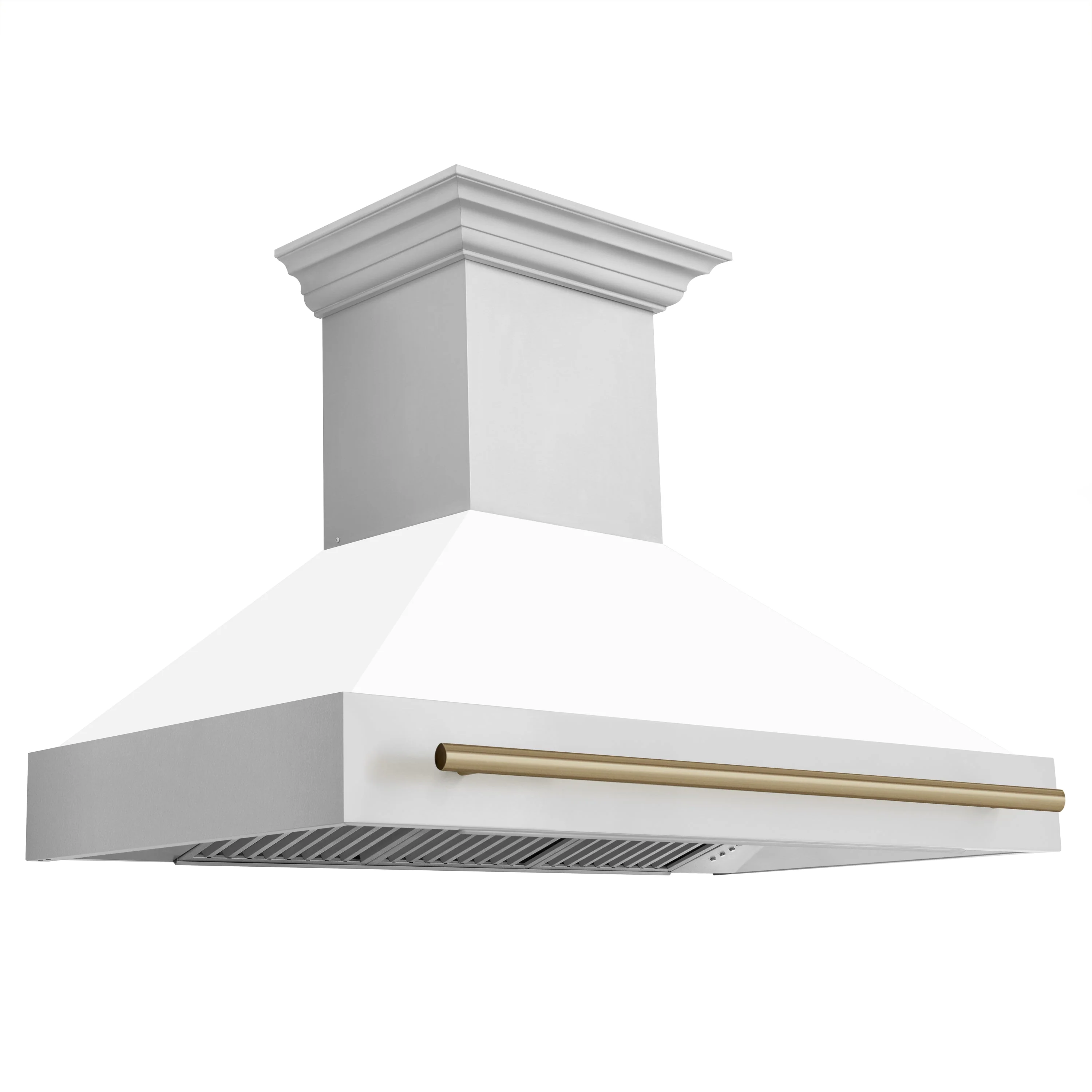 ZLINE 48 Inch Autograph Edition Range Hood with White Matte Shell and Champagne Bronze Handle, 8654STZ-WM48-CB - Cheap Abt