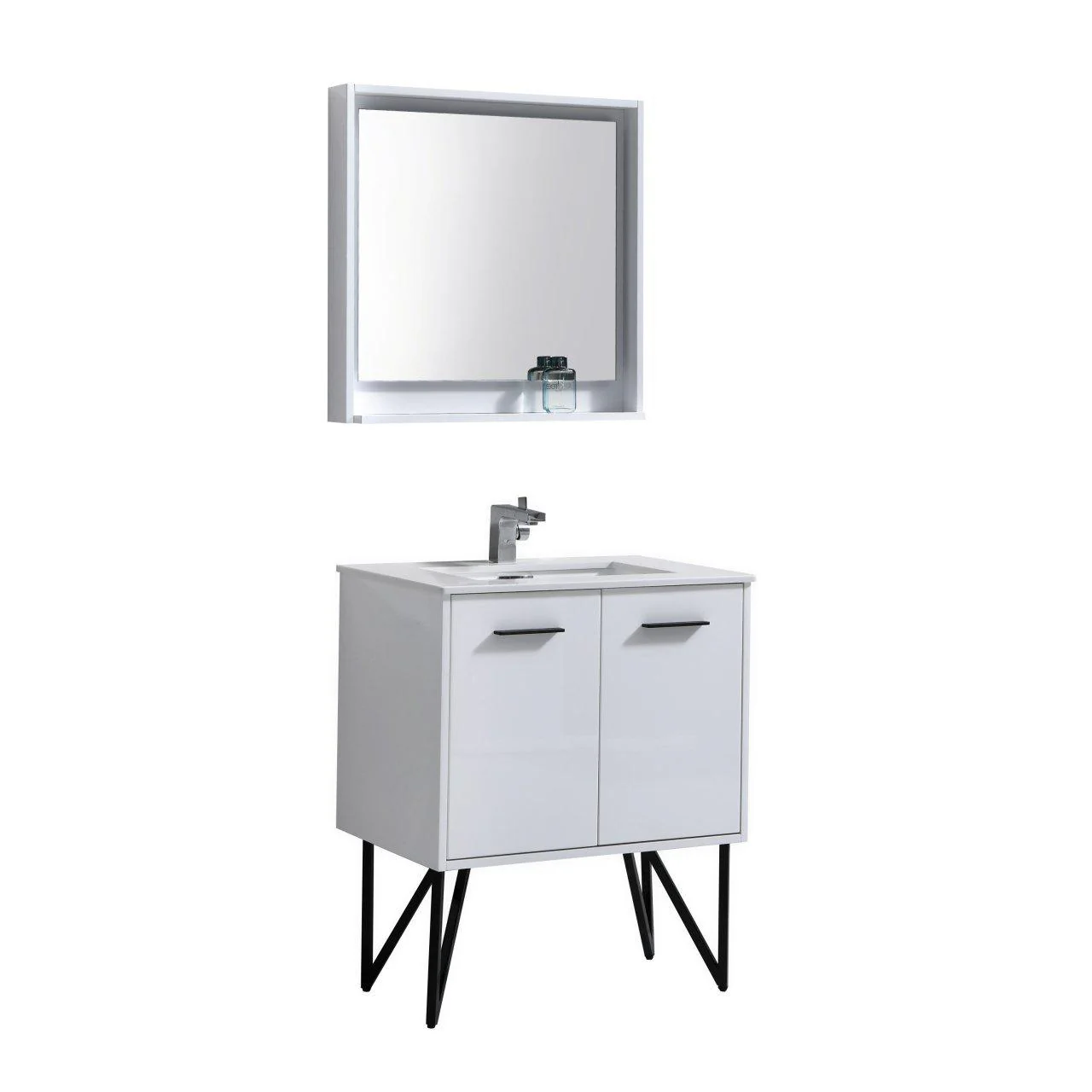 Bosco 30 in. Modern Bathroom Vanity w/ White Countertop and Matching Mirror - High Gloss White - Cheap Abt